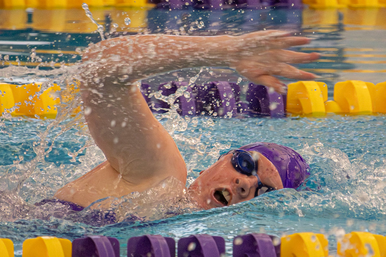 Aubrey Klapmust charges through the 100 free with speed and focus. (Photo by Lena Gesing)