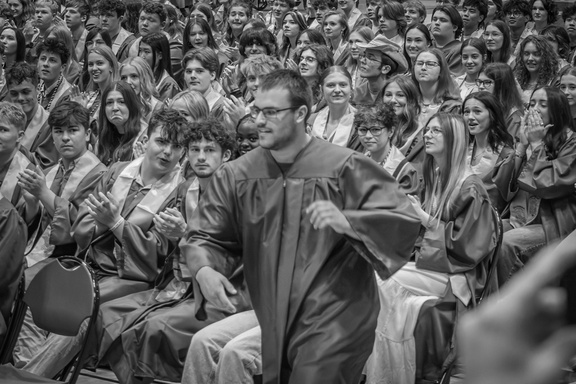 Keagan Yenna runs to the stage as he is awarded the Principal Award. (Photo by Abigail Douglass)