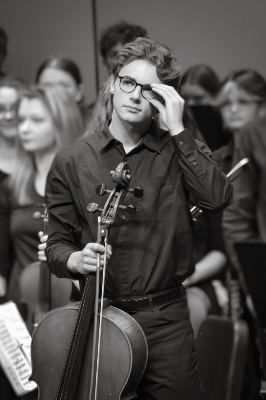 WELL DONE Ethan Snapper after completing his part in the orchestra concert. (Photo by Ollie Fox)
