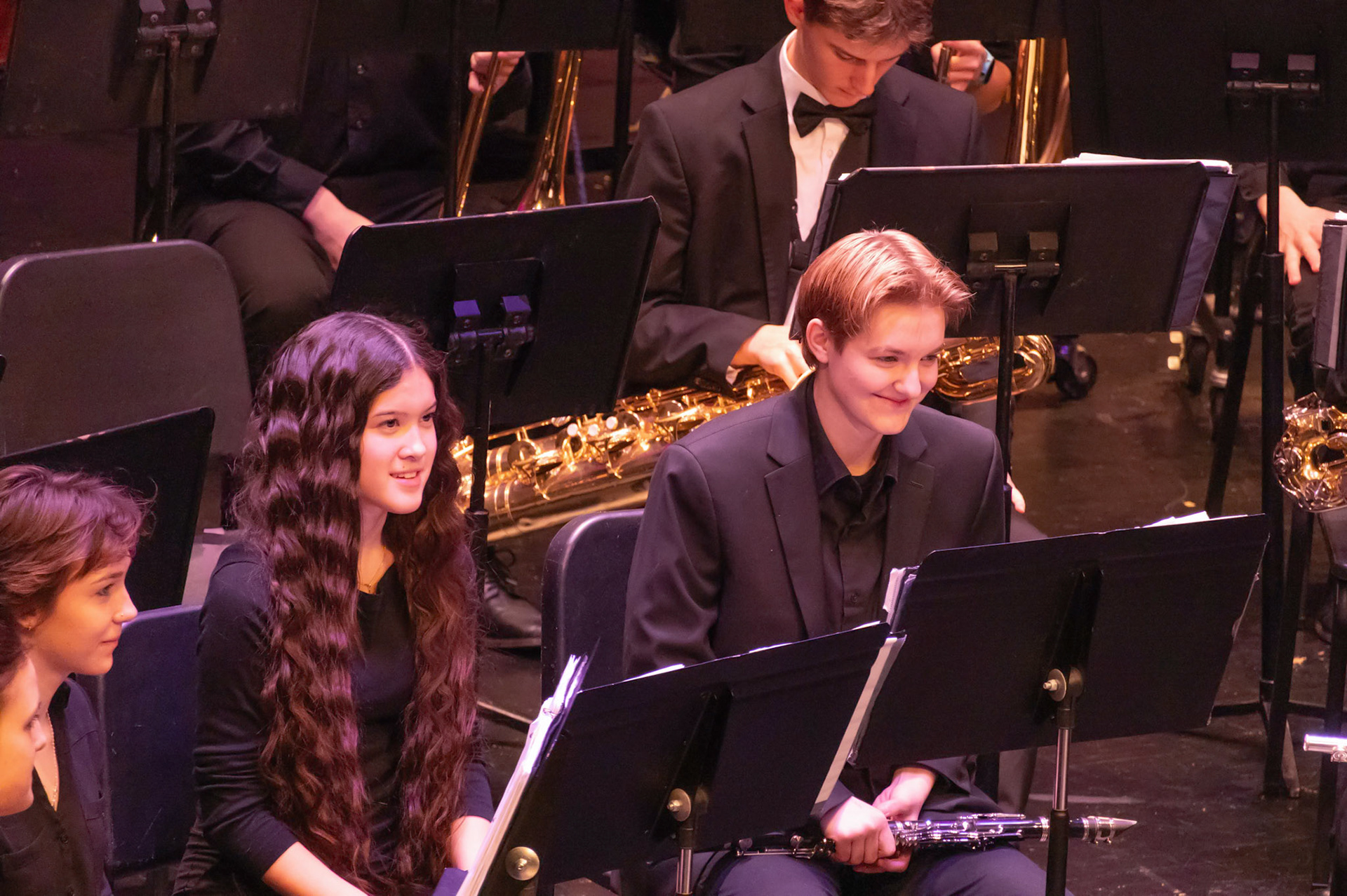 Audrey and Kadence preparing to perform at tonight’s band concert (Photo By Mila Schultz).