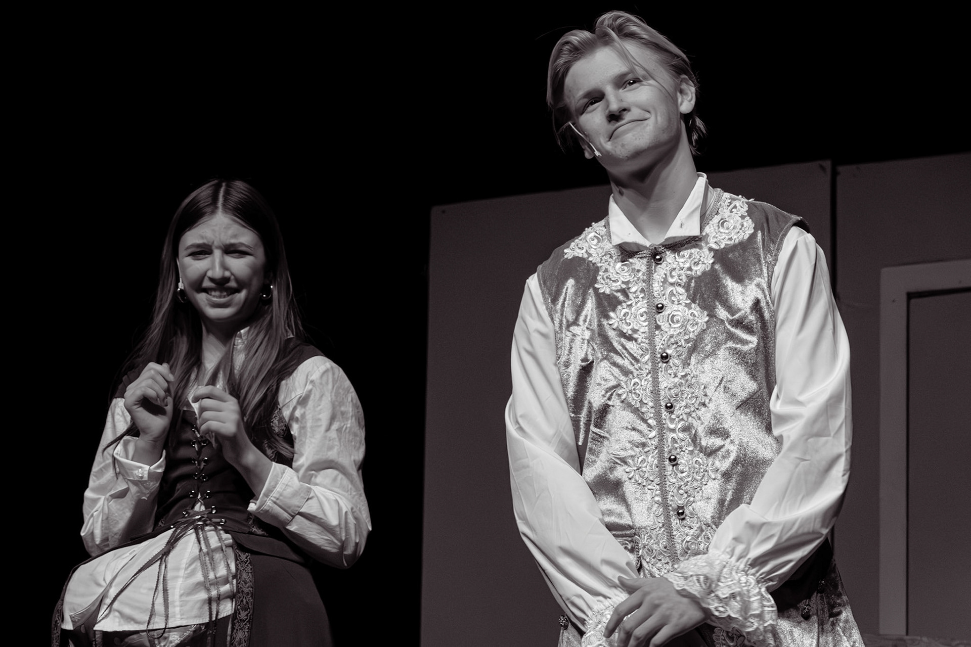 Connor Parlin and Mya-Rose Slosser give an outstanding performance as the Prince and Girl in the Brothers Grimm Spectaculathon. After the characters meet, the Prince of Denmark takes her back to his country and the Girl gives a gross remark after she sees what being in Denmark is really like. (Photo by Caralyn Price)