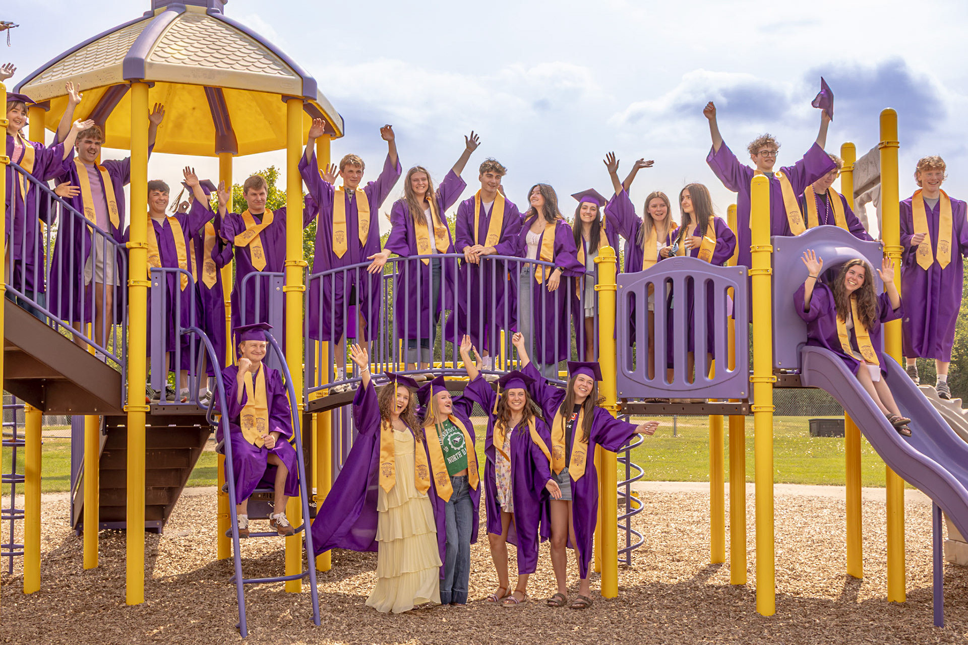 The graduating seniors play on the playground together one last time before they leave. (Photo by Sophie Grajewski)