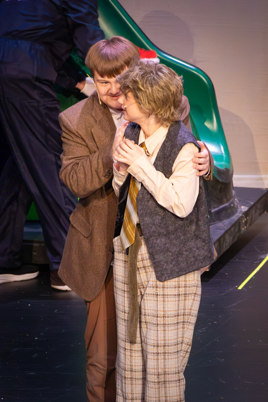 Nervous and unsure, Weston Jordan’s Charlie listens closely as his grandfather, played by Emma Kellogg, offers quiet encouragement. (Photo by Mackenzie Popma)