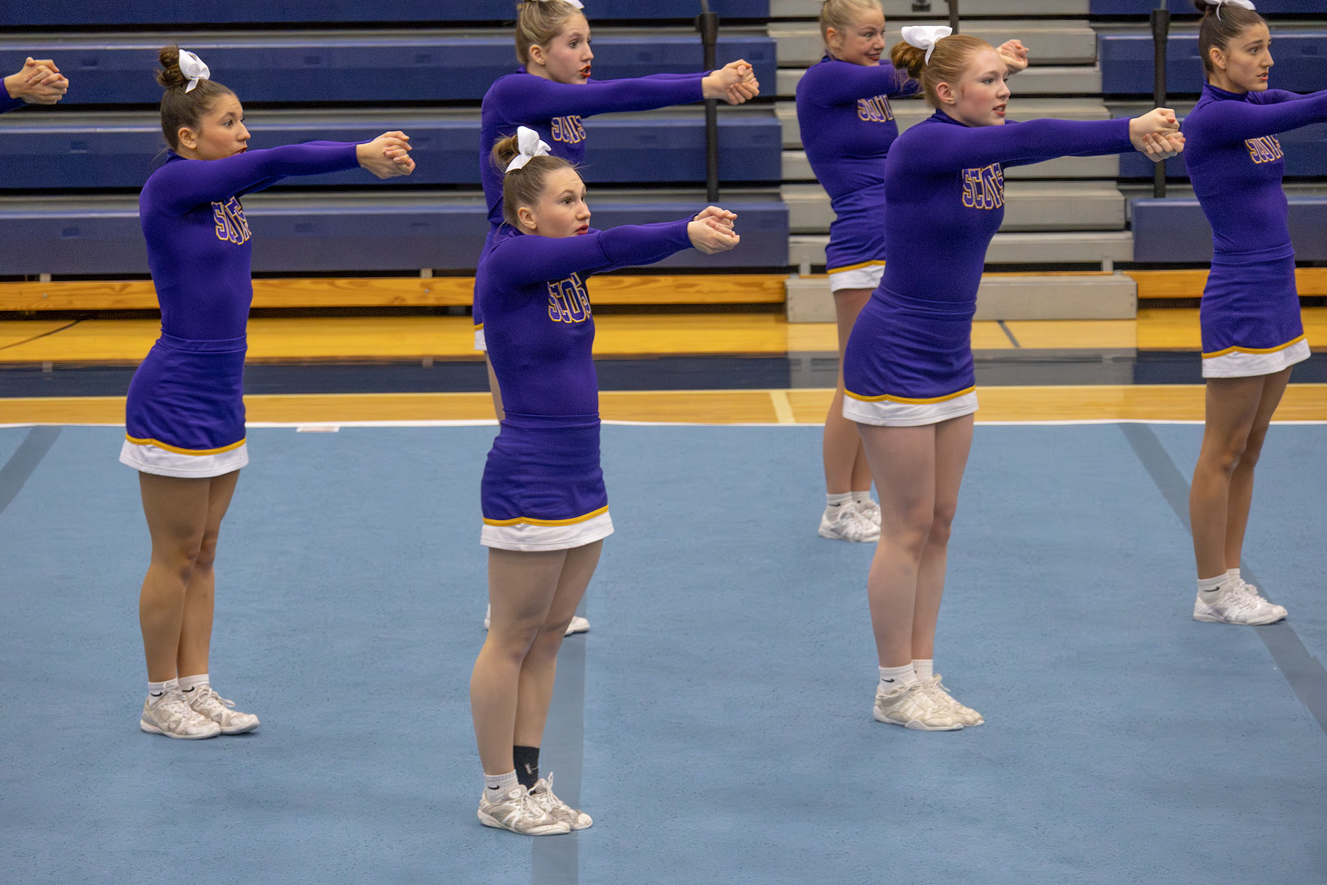 Powerful and precise, the team’s jumps highlighted both skill and unity in the first-round performance. (Photo by Lilli Jackson)