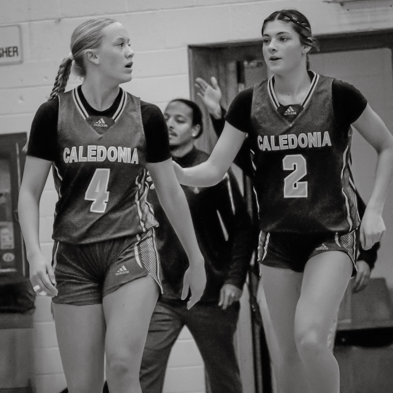 Kayla Briseno reassures Myla Gortmaker after a call against her, helping her stay composed. (Photo by Jeremiah Pittman)