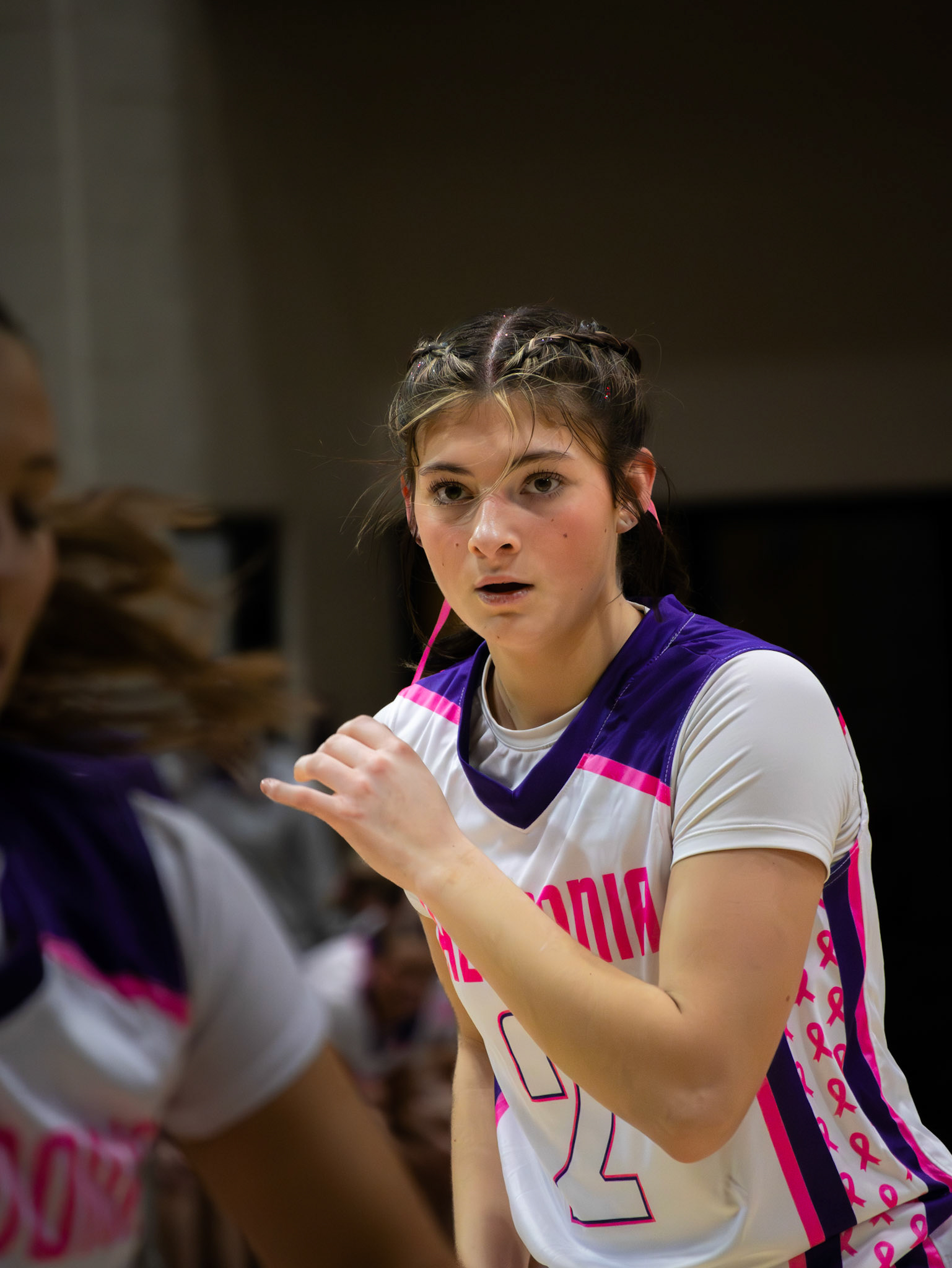 Kayla Briseno moves swiftly across the court as the opposing team brings the ball up. (Photo by Aibree Akers)