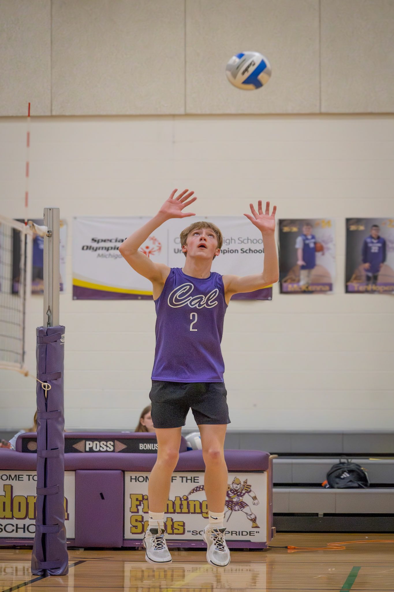 Christian Morlag gets a perfect set to outside for a kill for Caledonia. (Photo by Keira Marshall)