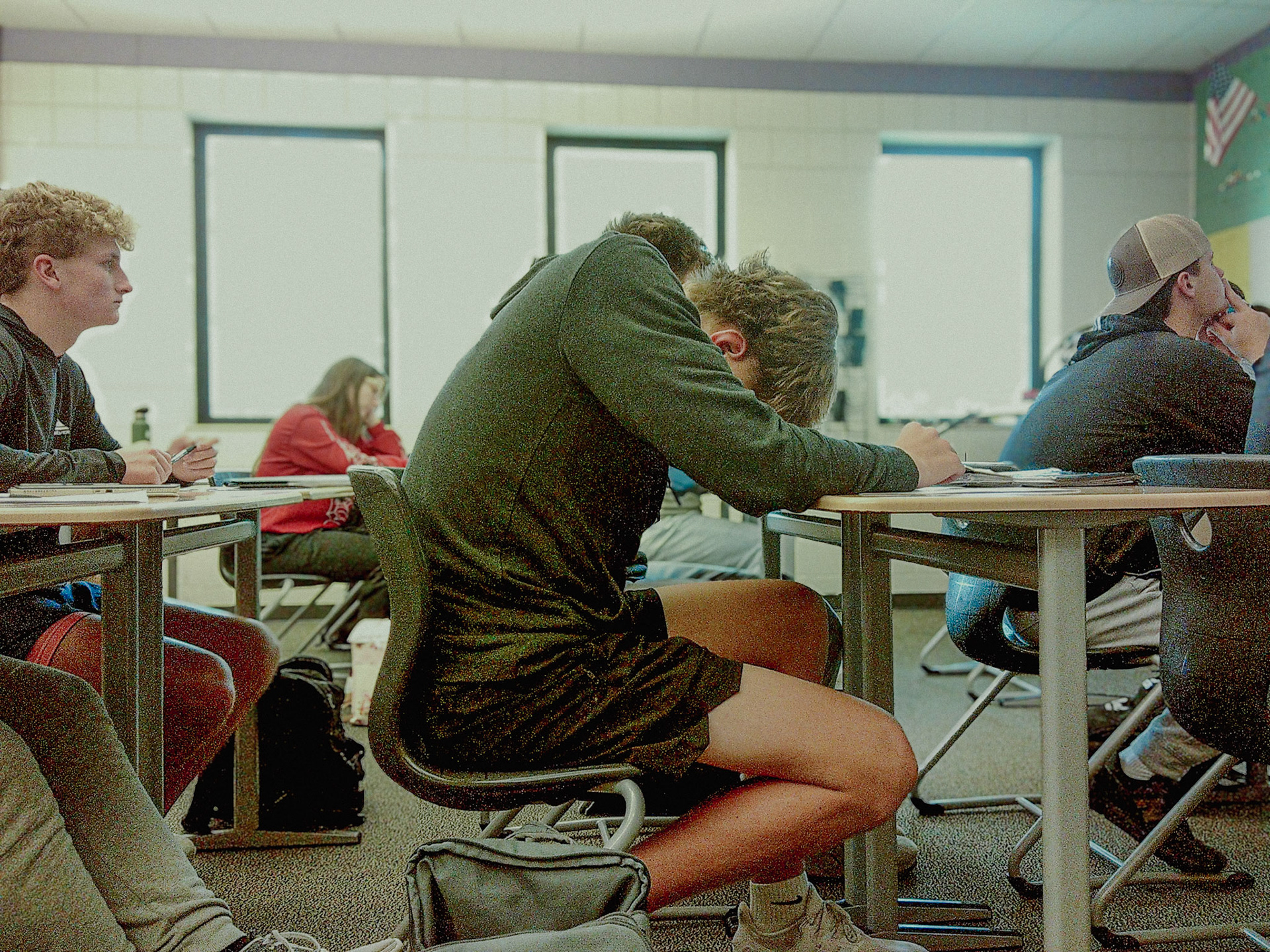 Evan Standley takes a quick break during AP Statistics. (Photo by Ella-Grace Wickens)