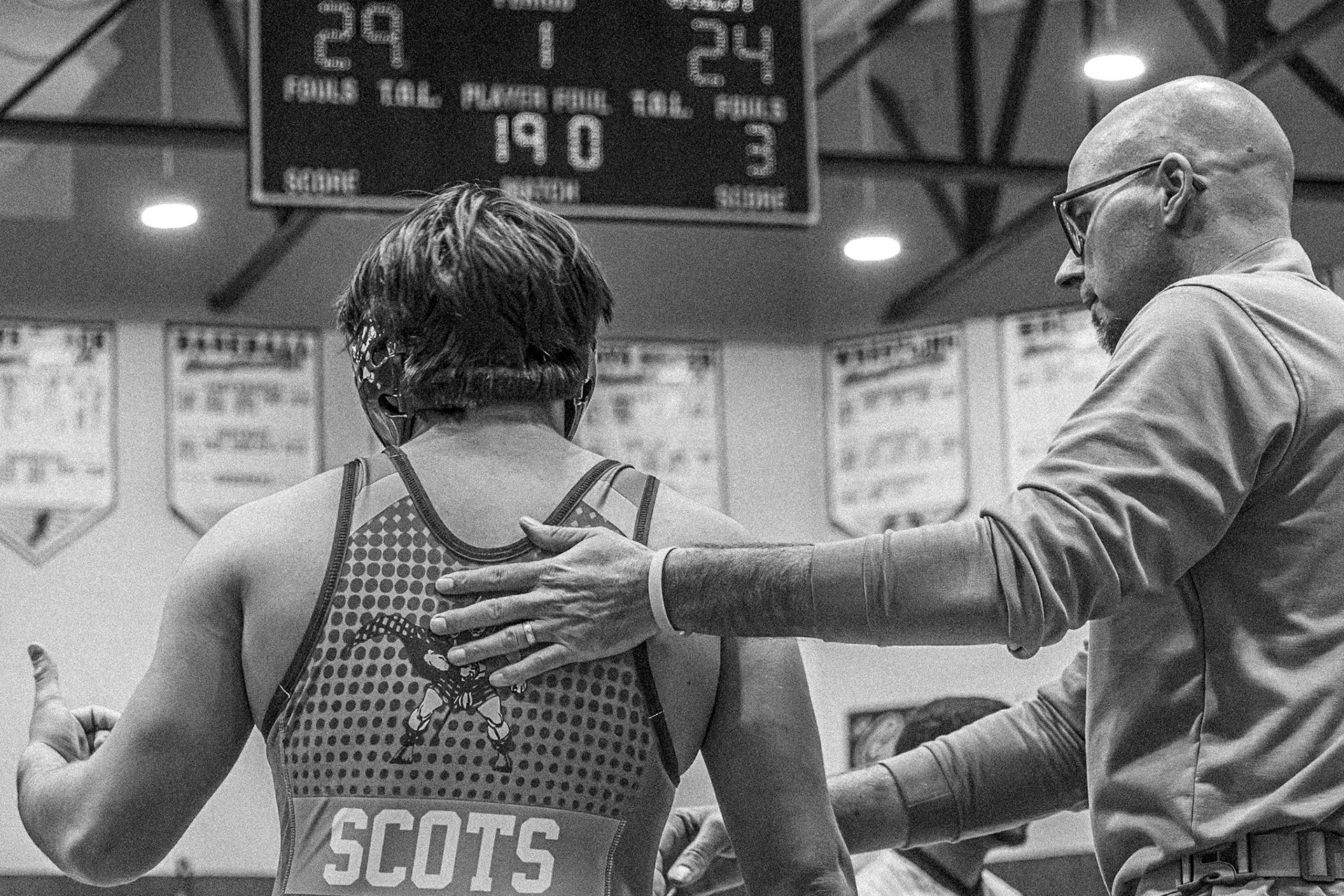 Coach Veech sends Sean Sorrell onto the mat. (Photo by Egan Otto)
