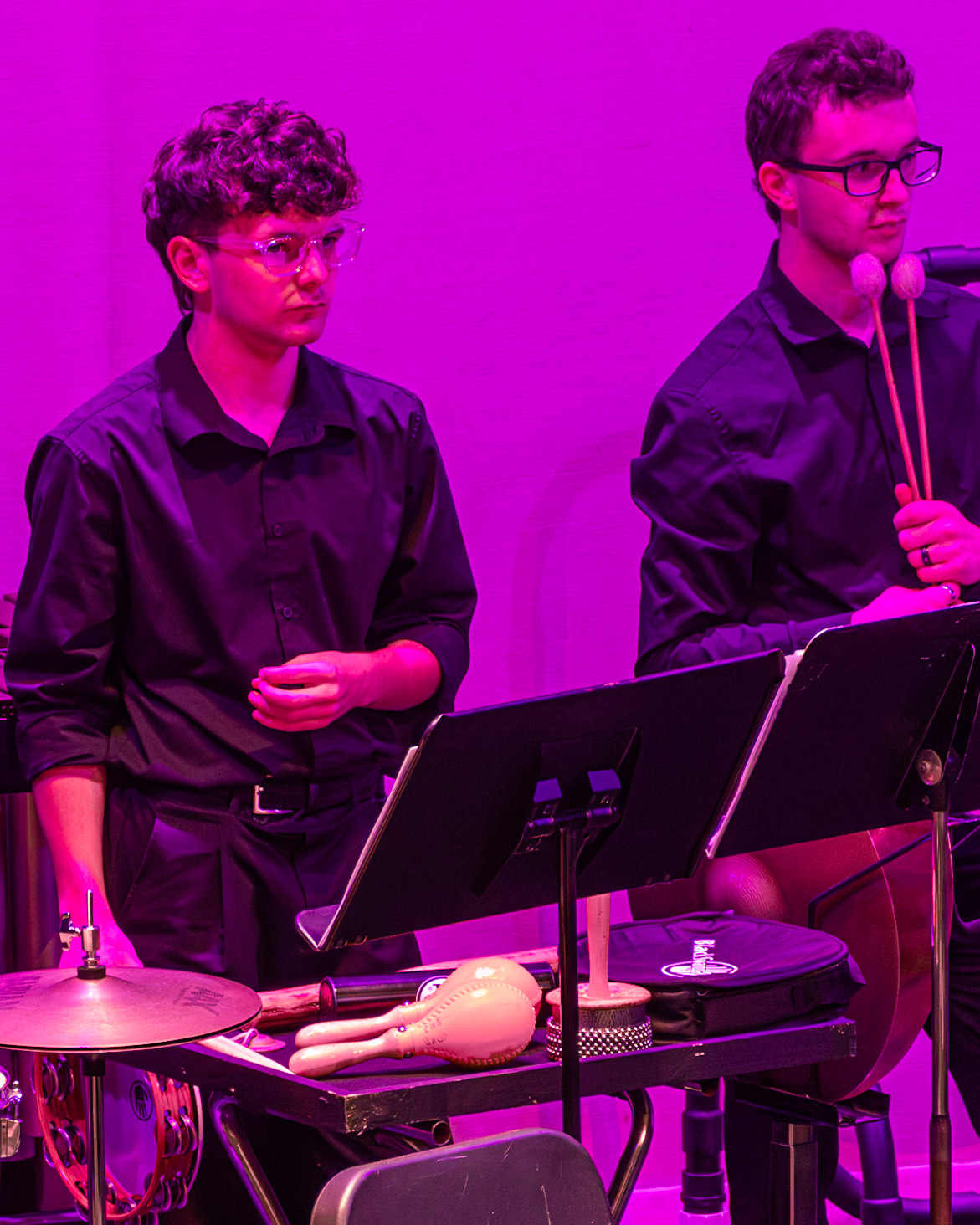Freshman Ari Kaechele waits for his turn to play the next instrument. (Photo by Mackenzie Popma)