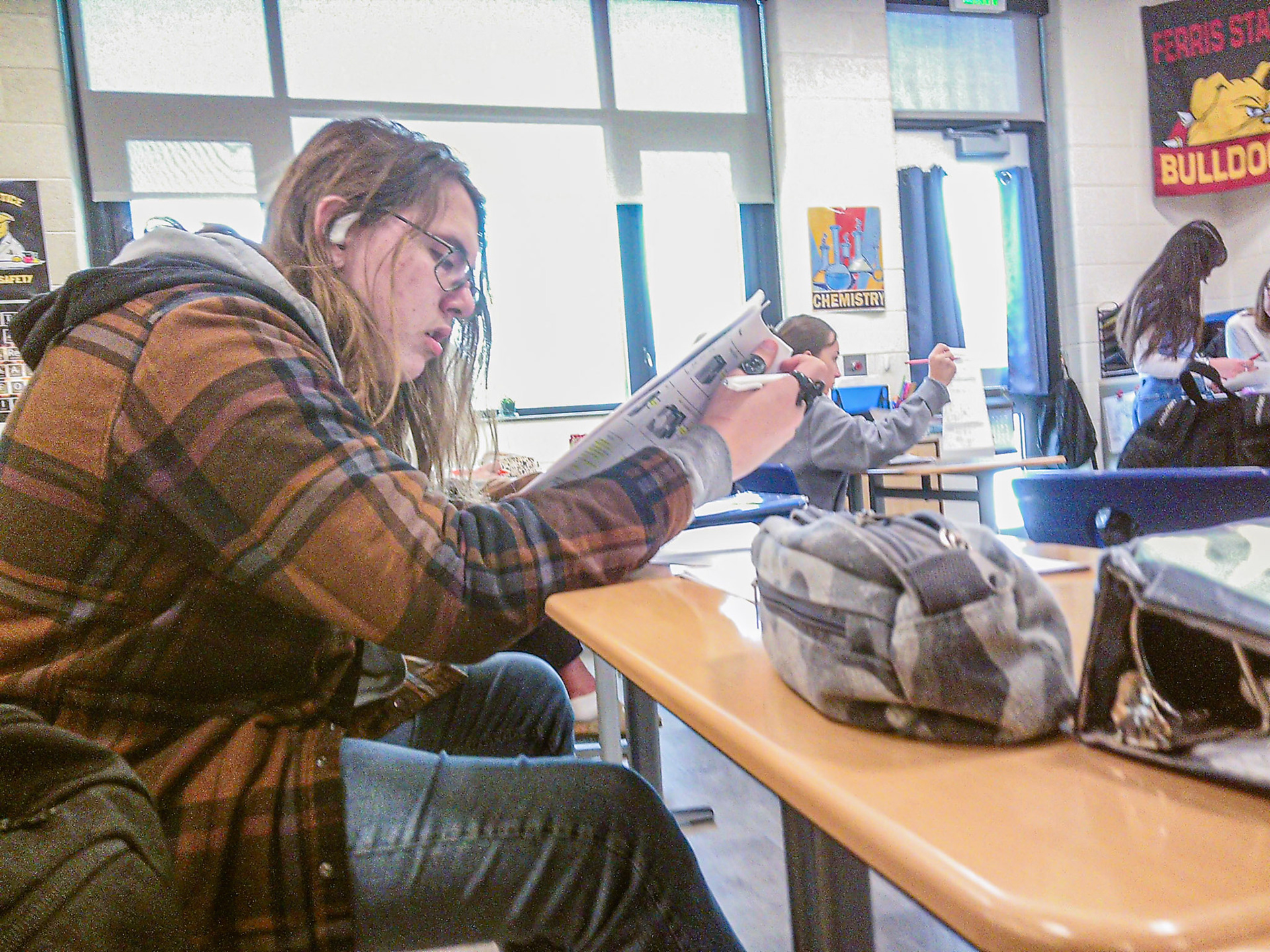 AP Chemistry Junior Renno Nichols works diligently as he corrects his unit test. (Photo by Lucas Swartz)
