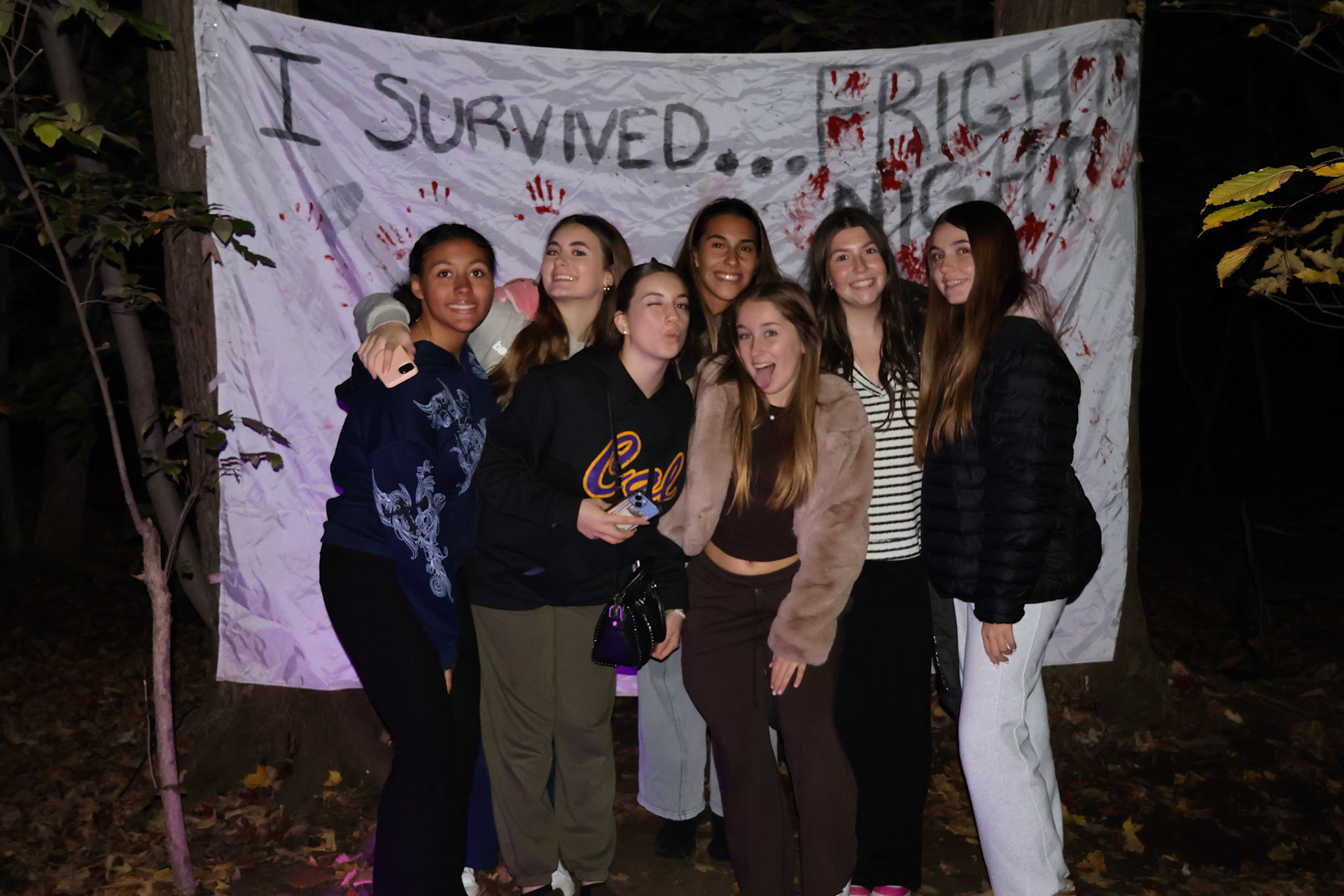 friends gather 'round: Shelyn Thomas-Ferrell, Alma Cortes Diaz, Carlota Curras Benet, Isabella Tagliaferri Campos, Madelynn Pittman, Marie Bozso, and Viola Cossu. (Photo by Madelynn Pittman)