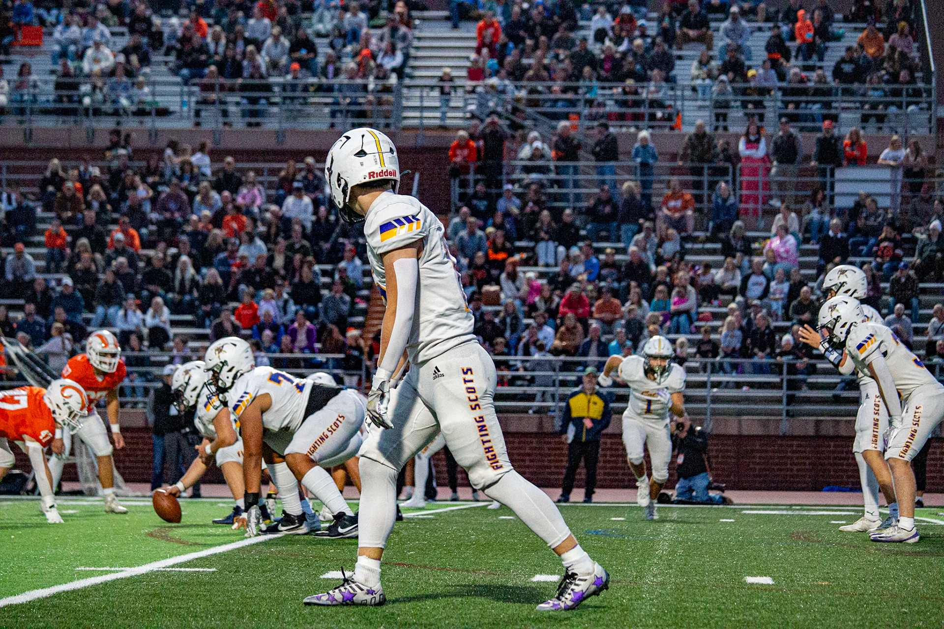 Caledonia’s offense sets up, with Aaron Collins running a route across the field while Lincoln Senti prepares for a pass. (Photo by Egan Otto)