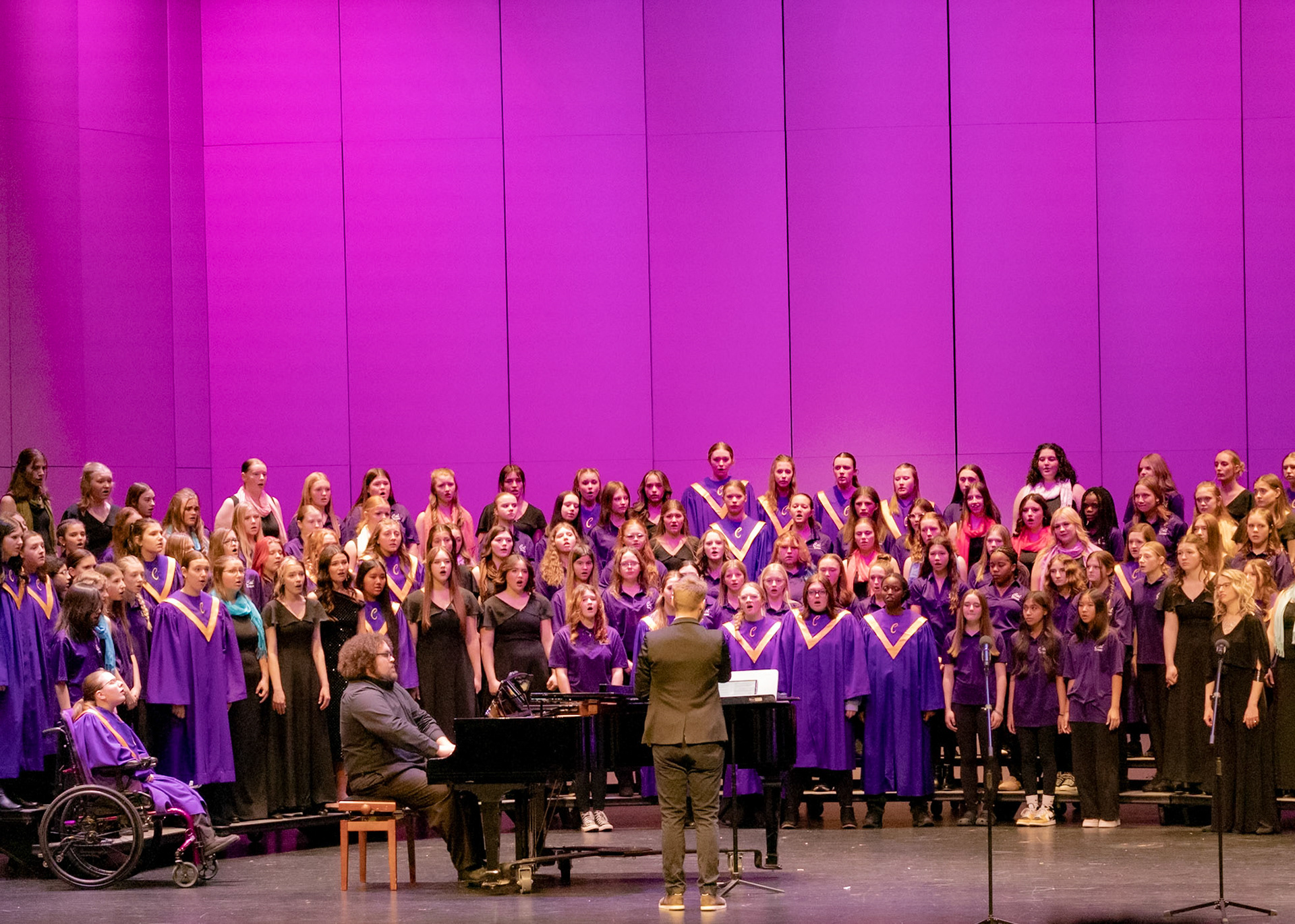 The Caledonia Treble Choirs from 7th grade to 12th grade perform one last song together for the 2026 Winter Treble-Choir Concert. (Photo by Lucas Swartz)