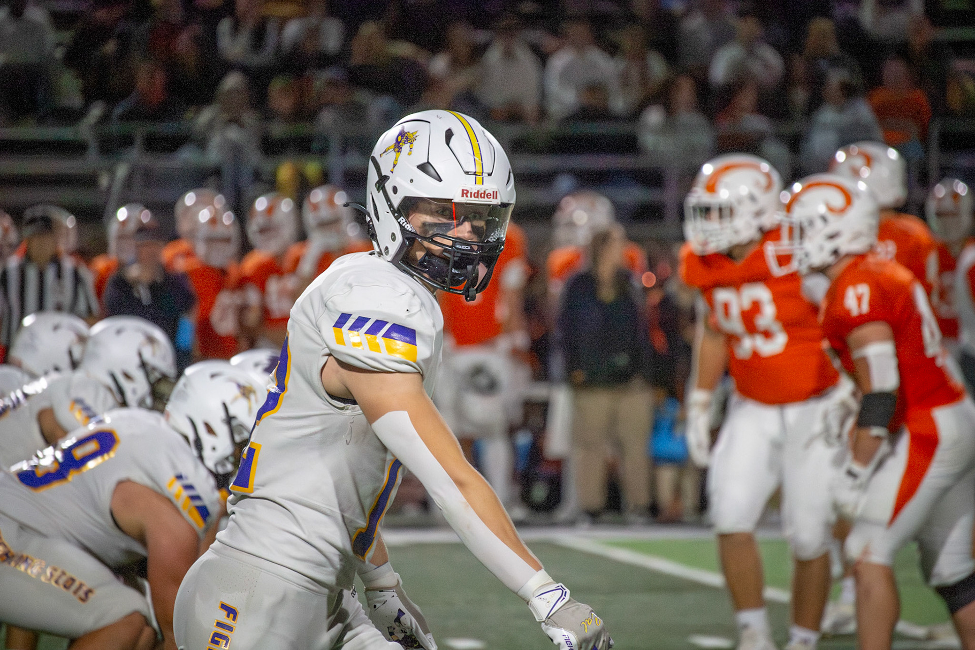 Wide receiver Lincoln Senti lines up to run a pass play. (Photo by Egan Otto)