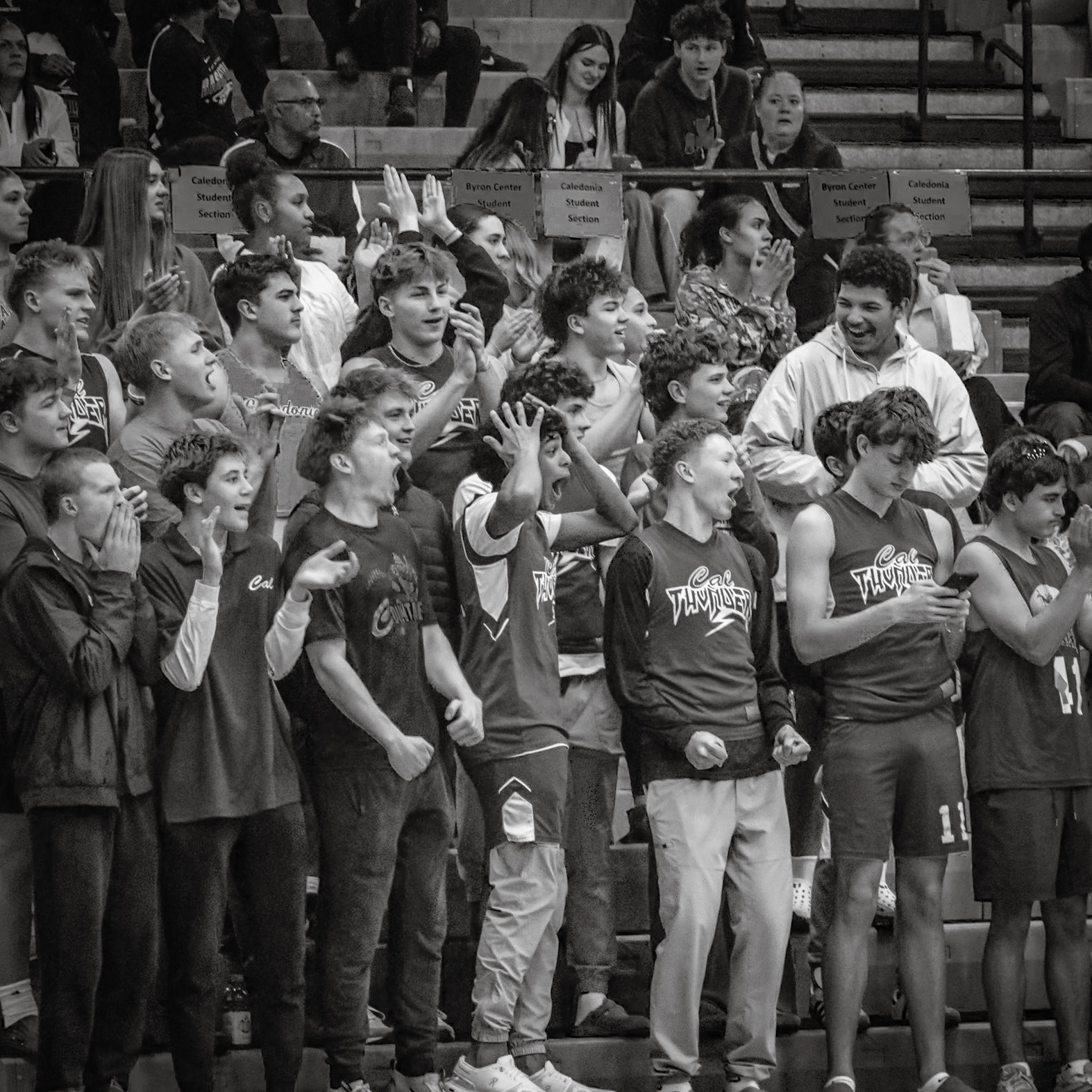 The Caledonia student section goes wild after a deflection by the Fighting Scots. (Photo by Jeremiah Pittman)