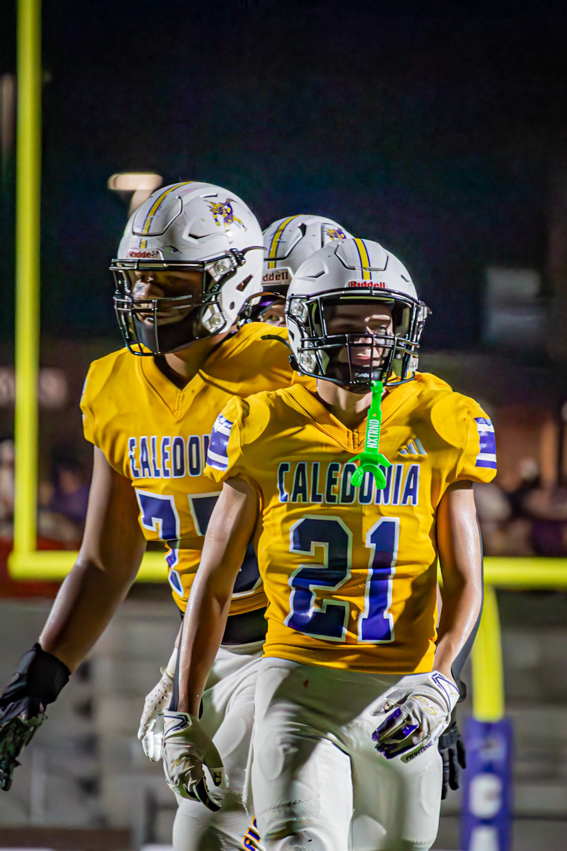 The pride of Caledonia football lines up at the scrimmage, prepared to give everything for the win. (Photo by Egan Otto)