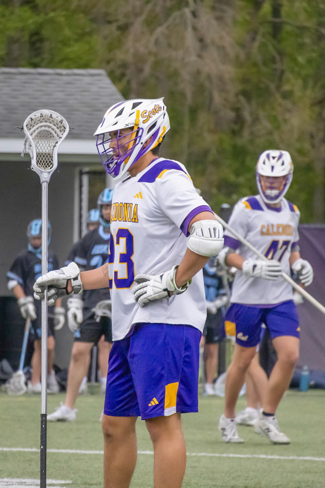 (39) Cam Beach waits for the faceoff to begin, showing some attitude as he waits for the other team to get set. (Photo by Ella-Grace Wickens)