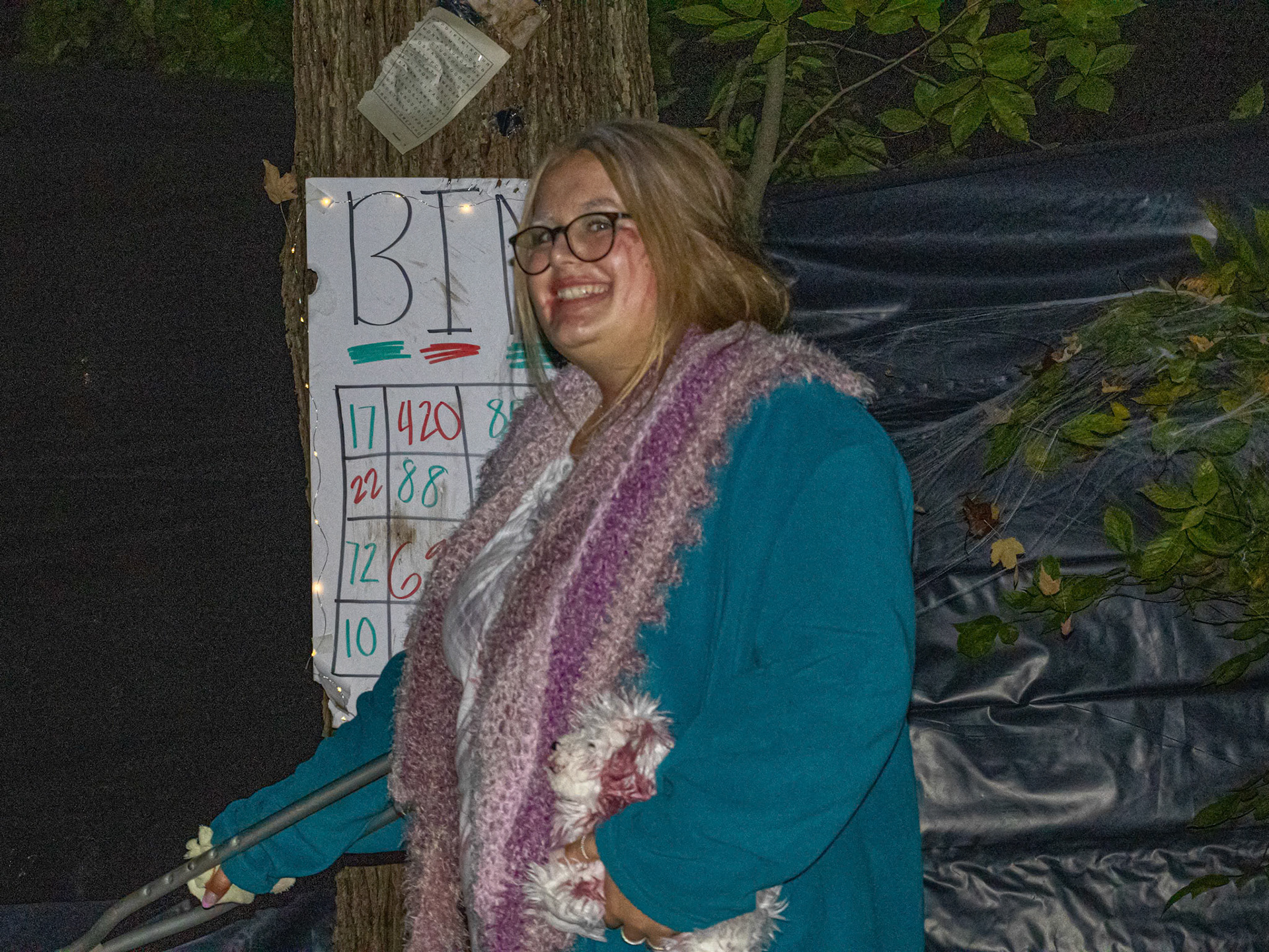 The calm before the scare—this old-lady actor poses before her next big spook. (Photo by Mackenzie Popma)