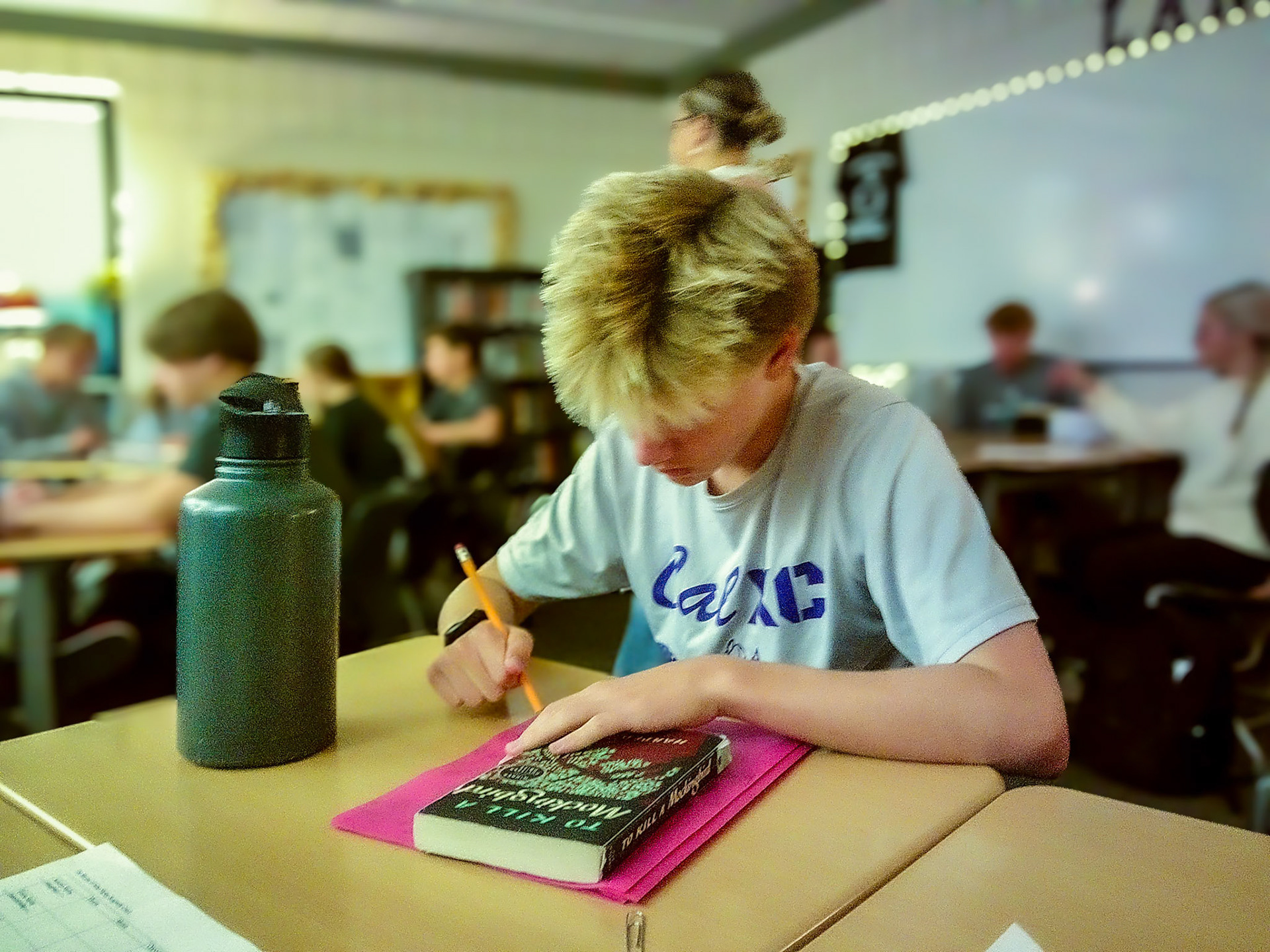 Sean Thompson strikes a thoughtful pose during English class. (Photo by Evan Jones)