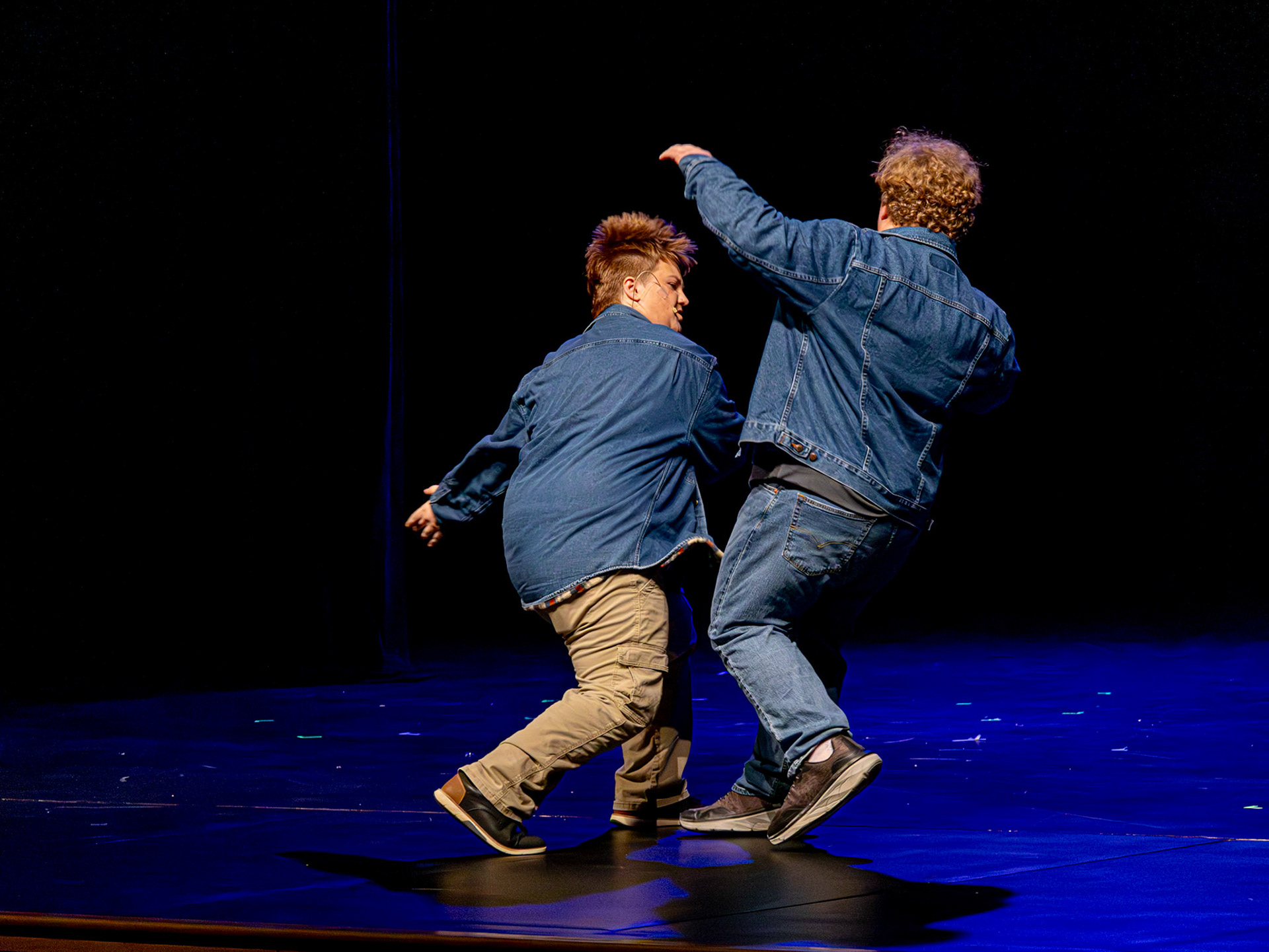 Narrator Weston Jordan delivers the first of two fake slaps to help Alister Brew pull himself together. ( Photo By Kayley Martin)