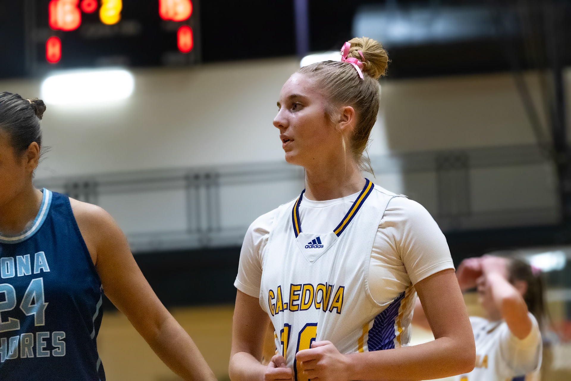 Freshman Natalie Nelson waits at the free throw line. (Photo by Abigail Douglass)