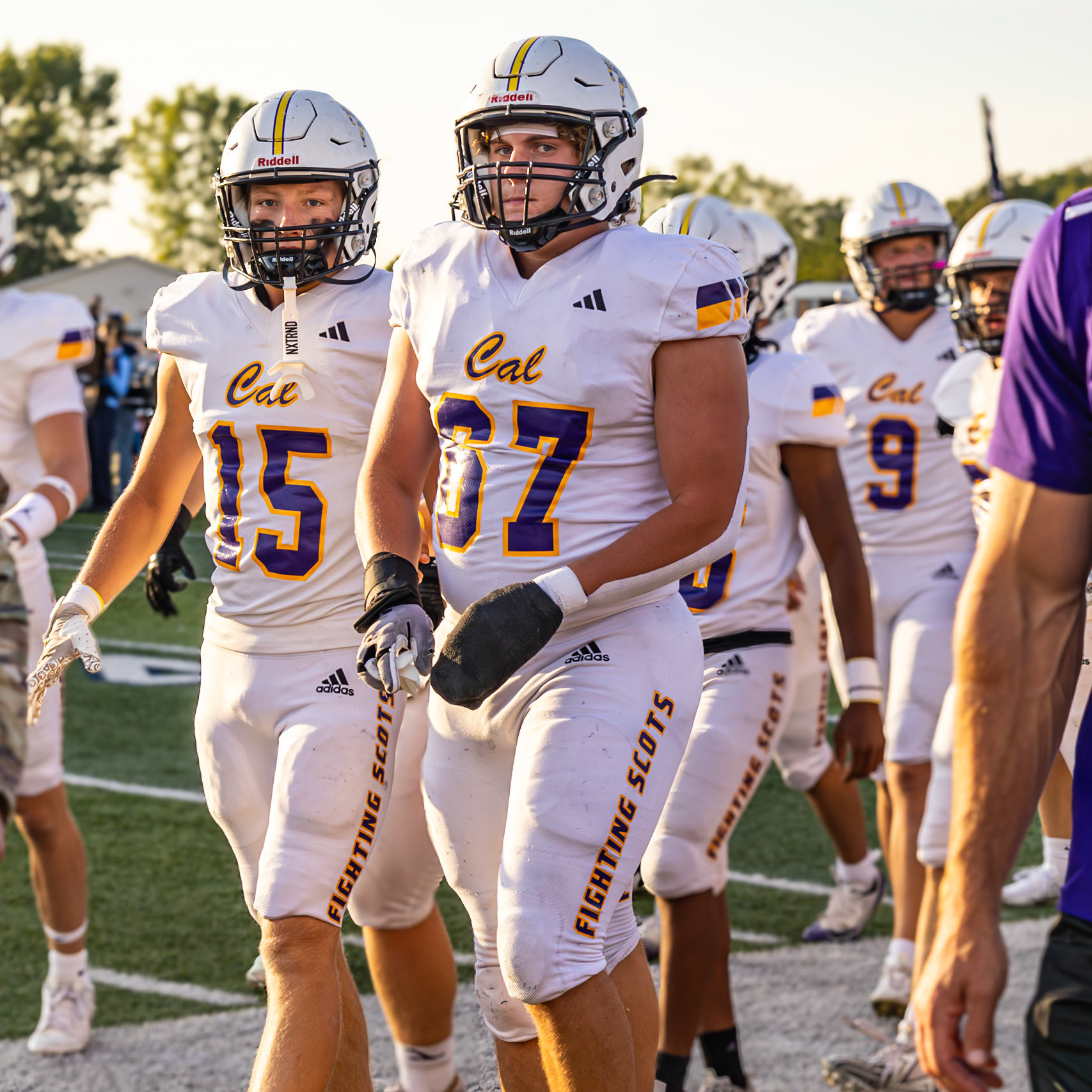 GAME FACE Andrew Hanna and Cody Meyers lock in before kickoff against Hudsonville. (Photo by Lillian Jackson)