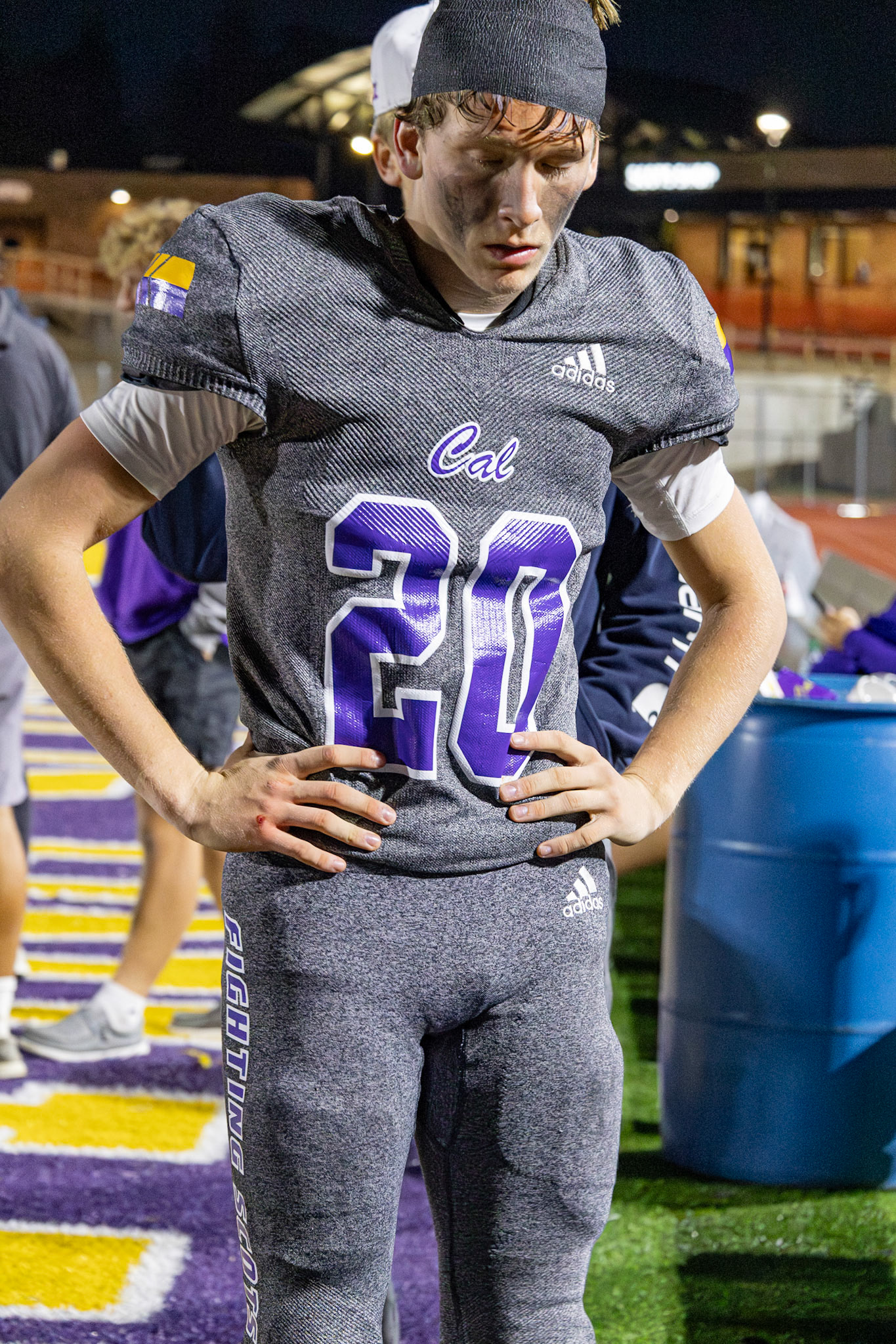 UNSHAKEN Blood wiped away and head wrapped, Paxton Stalsonburg stands still, the intensity of the game against Rockford reflected in his posture. (Photo by Mariah Peterson)