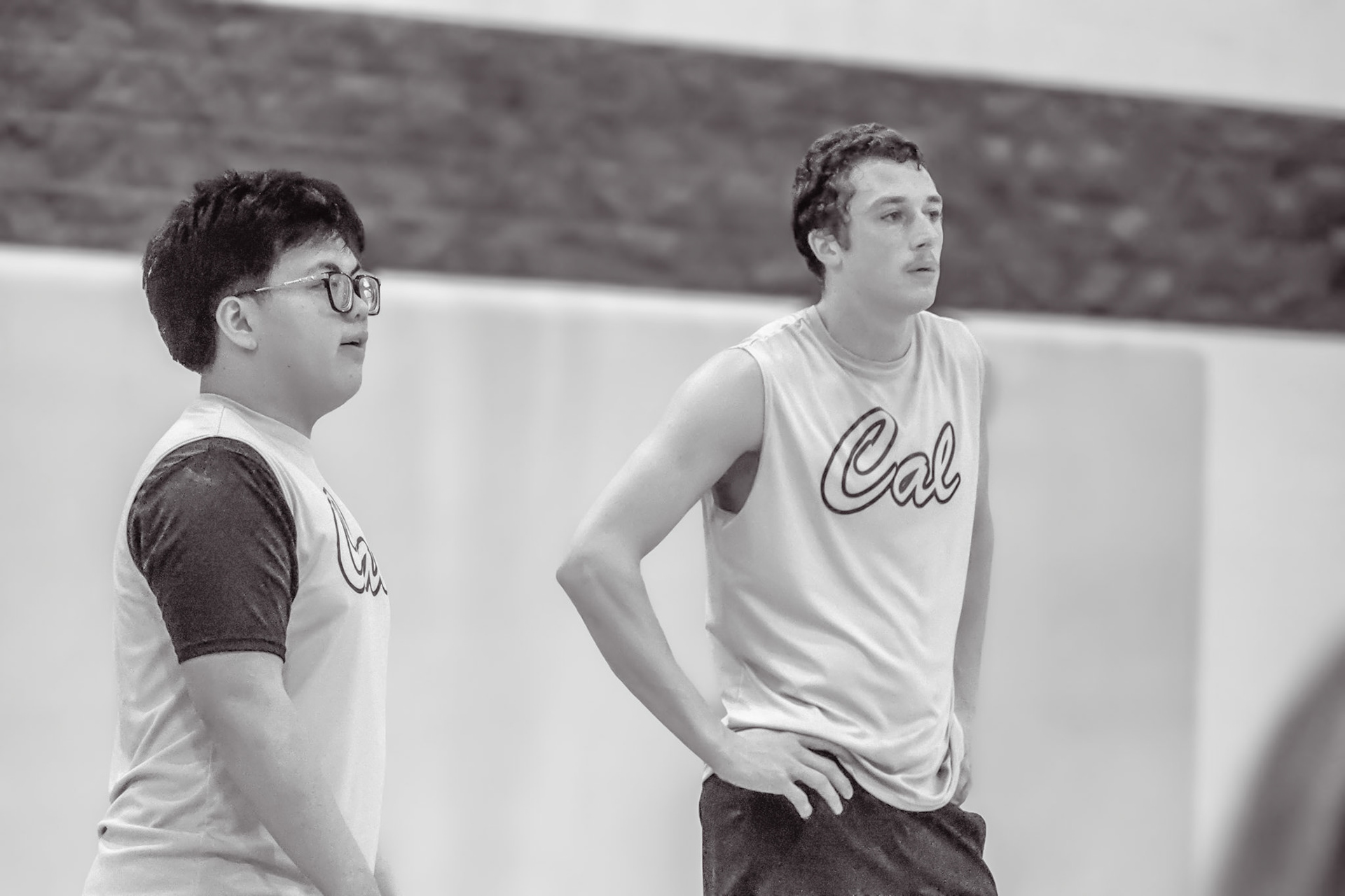 Kyle Nguyen and Deacon Sidebothem stay locked in on the court, tracking every move as the intensity of the game builds around them. (Photo By Natalia Teneyuque)
