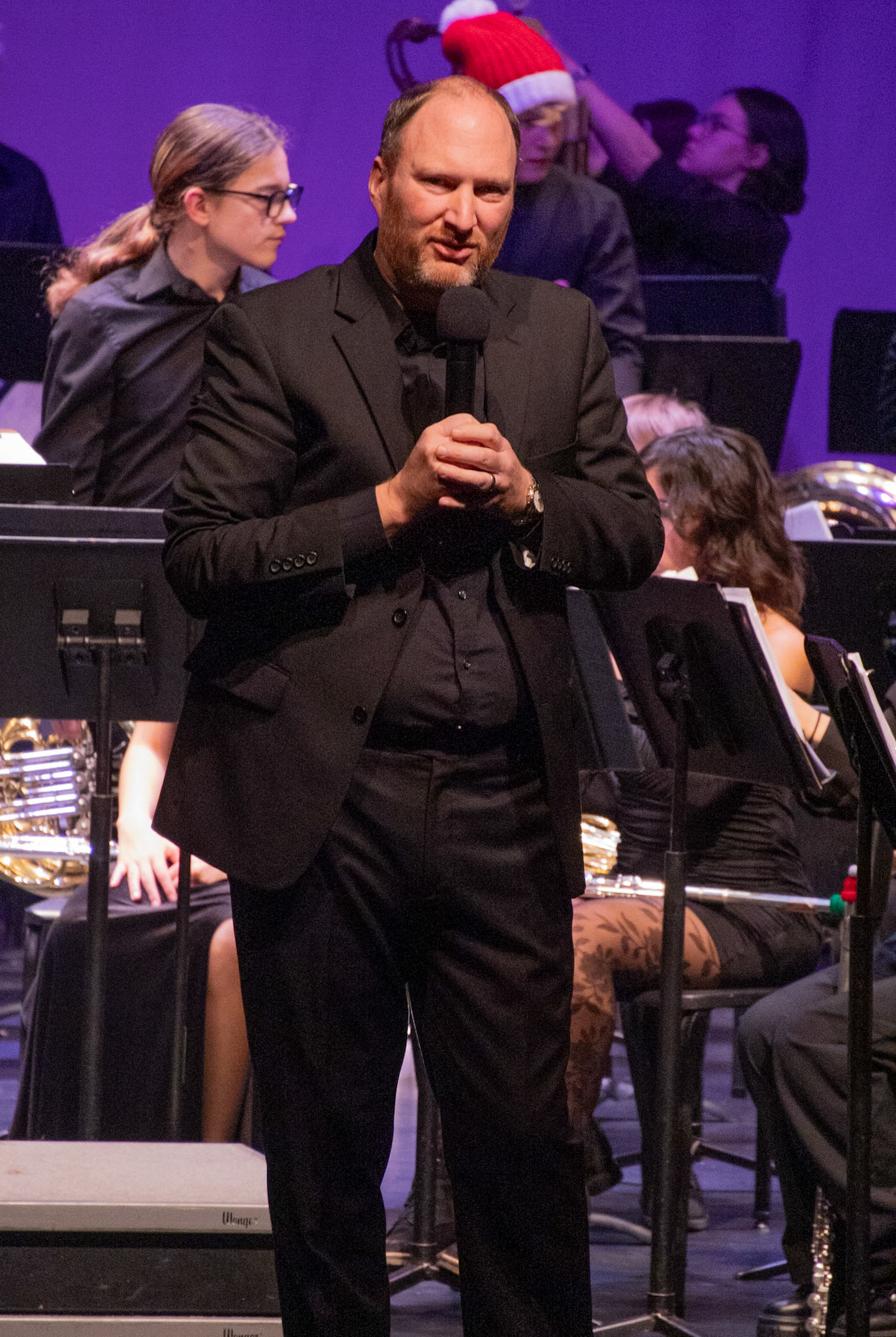 Mr. Wellfare thanks the audience for attending the winter band concert and shares his hopes that everyone enjoyed the music. (Photo by Kayley Martin)