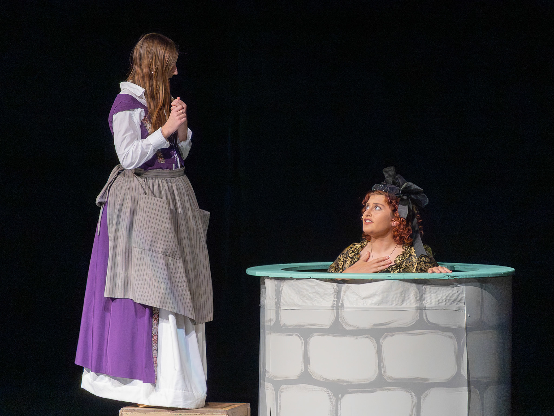 Senior Mya-Rose Slosser, playing as 'Girl', gets a surprise visit from Junior Abigail Wilkes, playing as the Enchantress. (Photo by Ollie Fox)