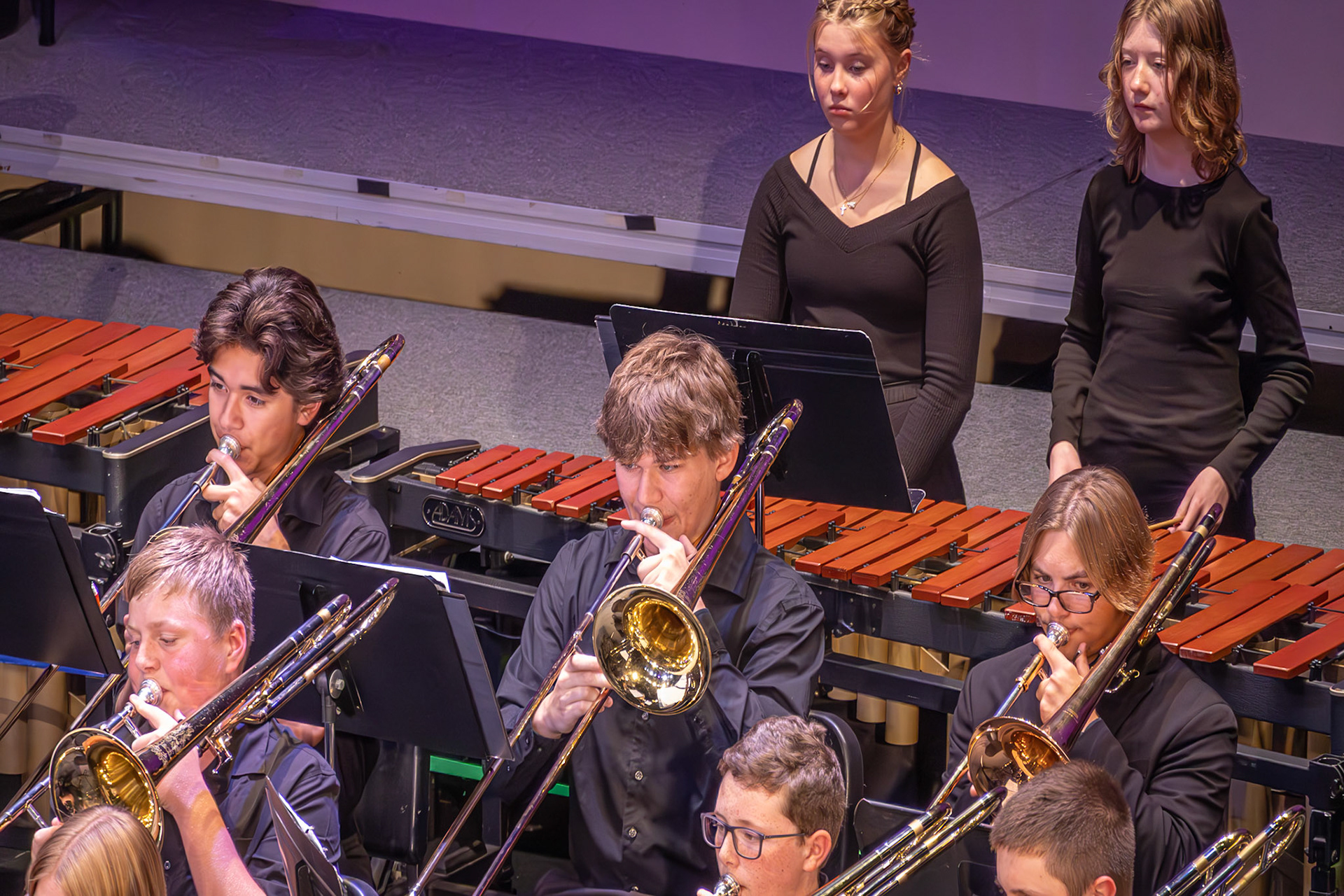 Ian Krimbell, Gavin Dean, and Charlie Scott. Gavin shares, “My favorite part of band is being with the people — everyone together makes it fun.” (Photo by Jaren King)