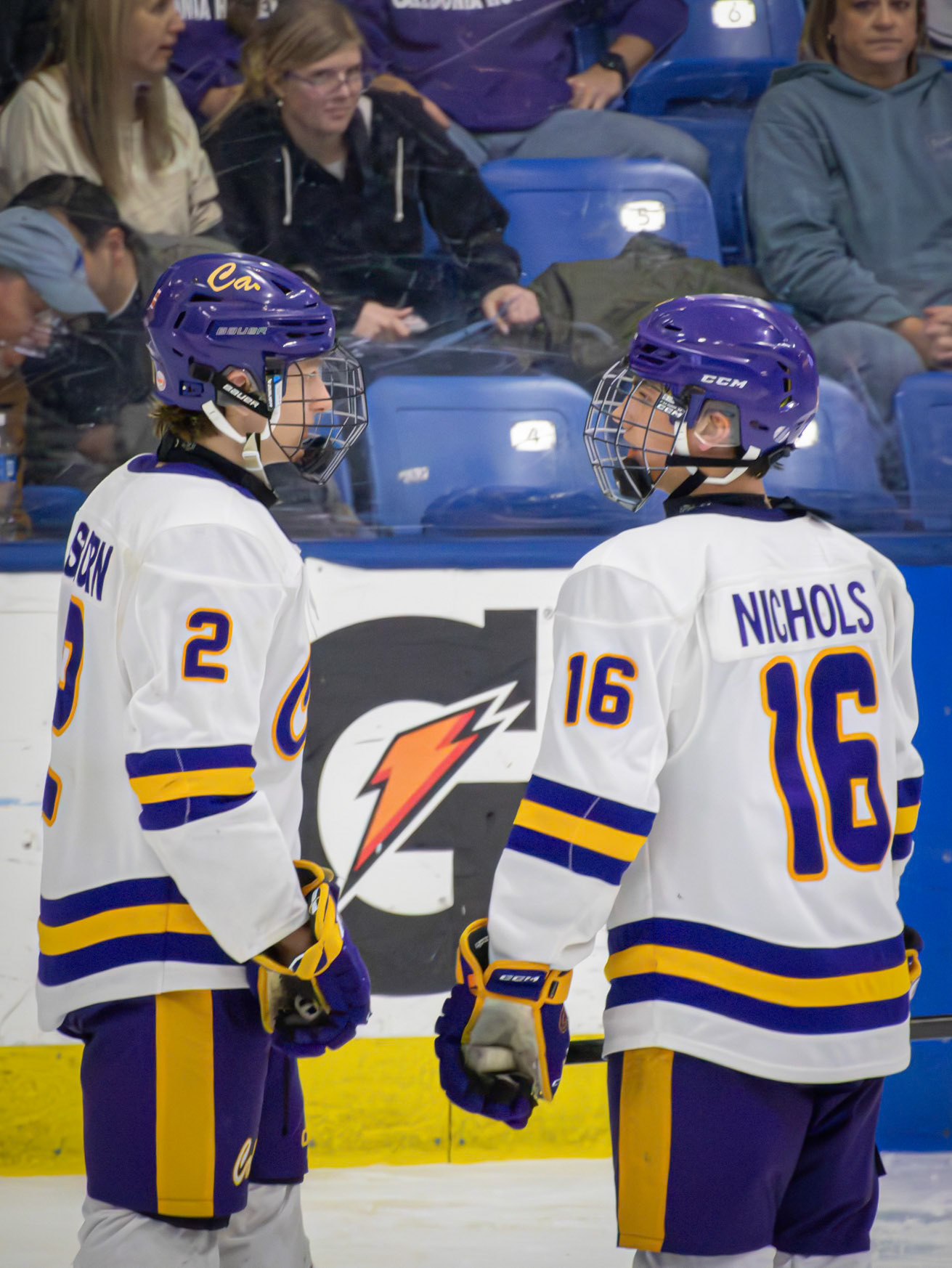 TIME'S TICKING Minutes ramain in the game as Austin Osborn and Drew Nichols lock eyes realizing they may only have a few moments left in their season. (Photo by Ella-Grace Wickens)