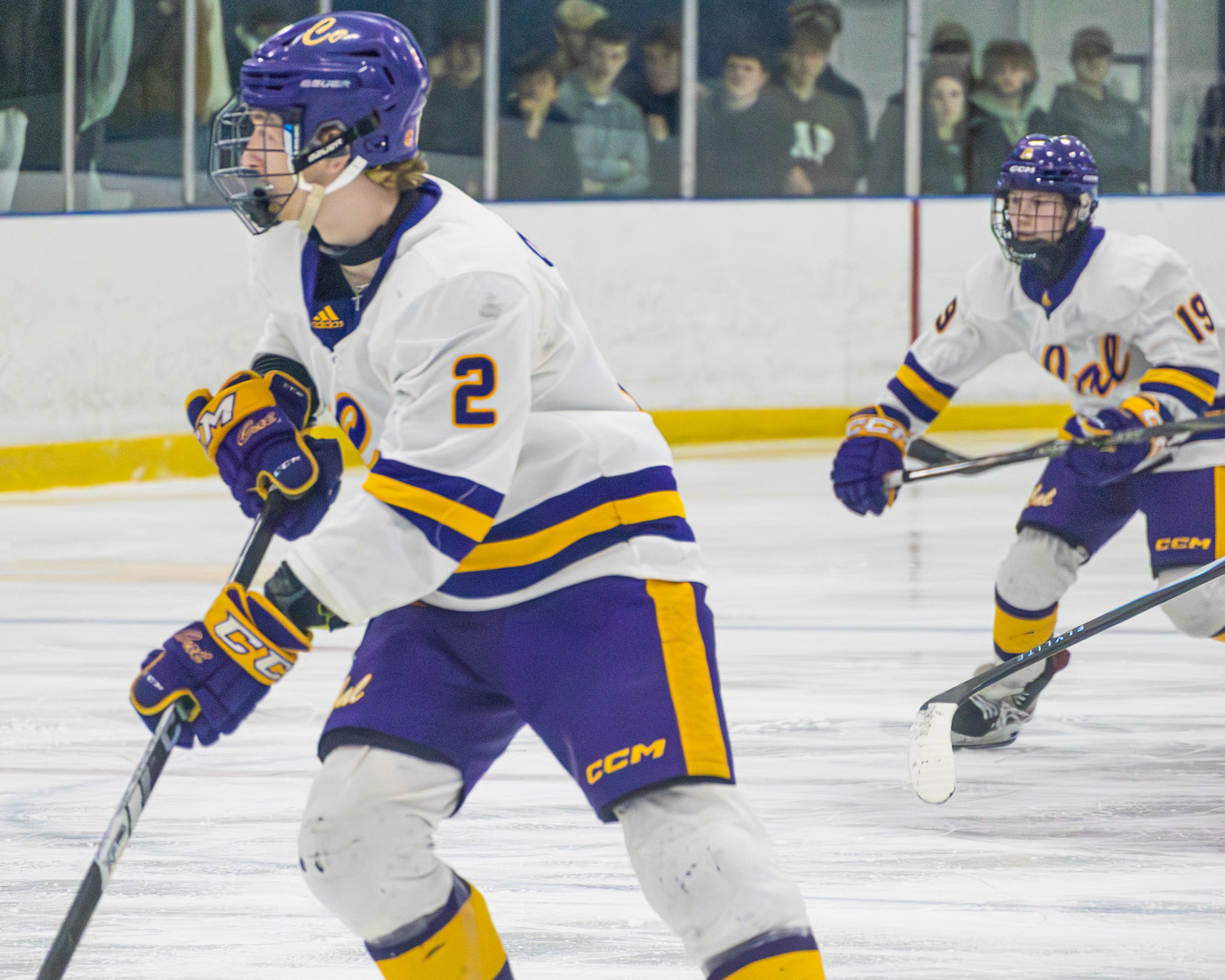 Austin Osborn moves after the puck, reacting to the developing play. (Photo by Aaron Pyper)