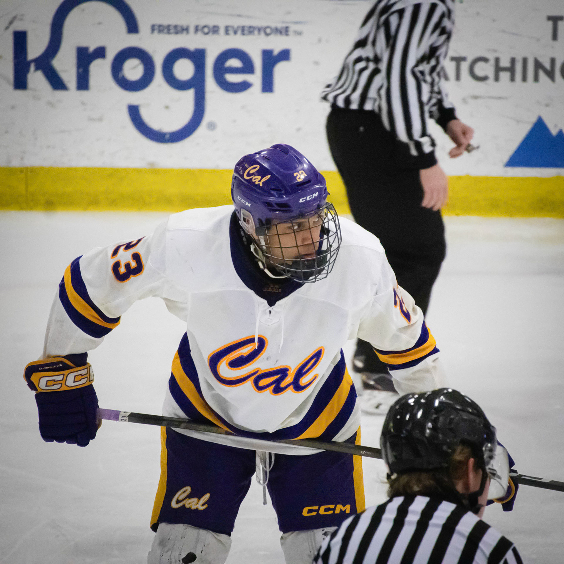 Locking eyes with the puck, Isaiyah Supuk waits for the moment the puck drops to cover the opposing team.(Photo by Ella-Grace Wickens)