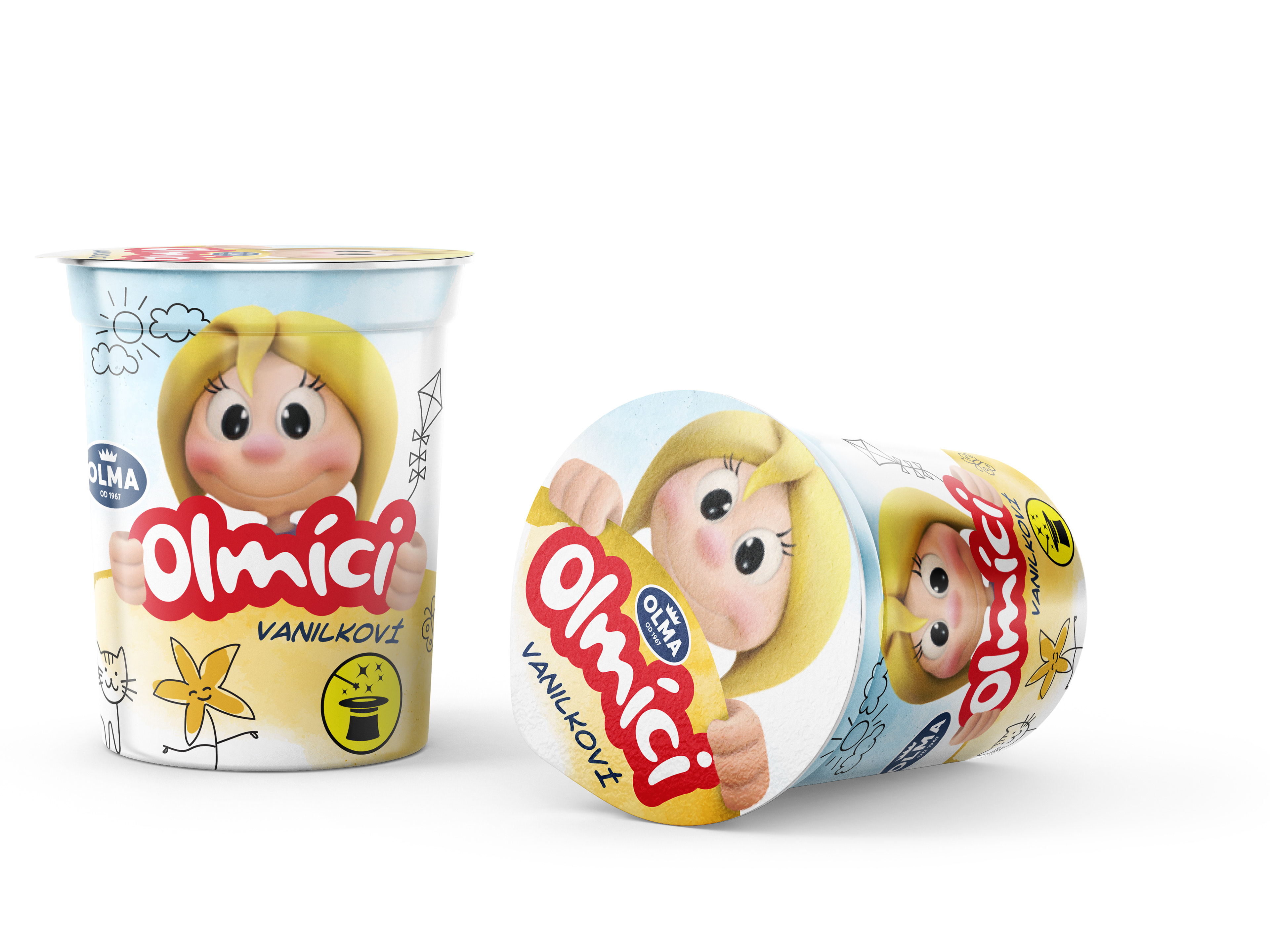 Koncepty kelímků a víček na jogurty pro děti