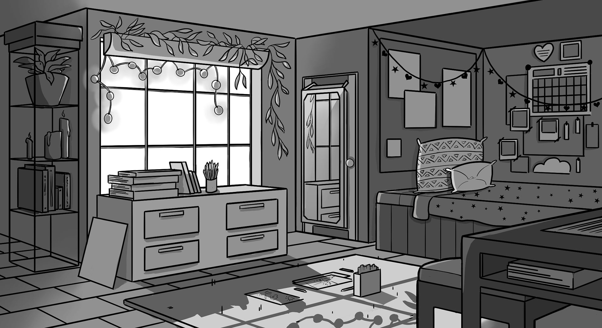 Rapunzel Retelling - Rapunzel's Bedroom Design B&W