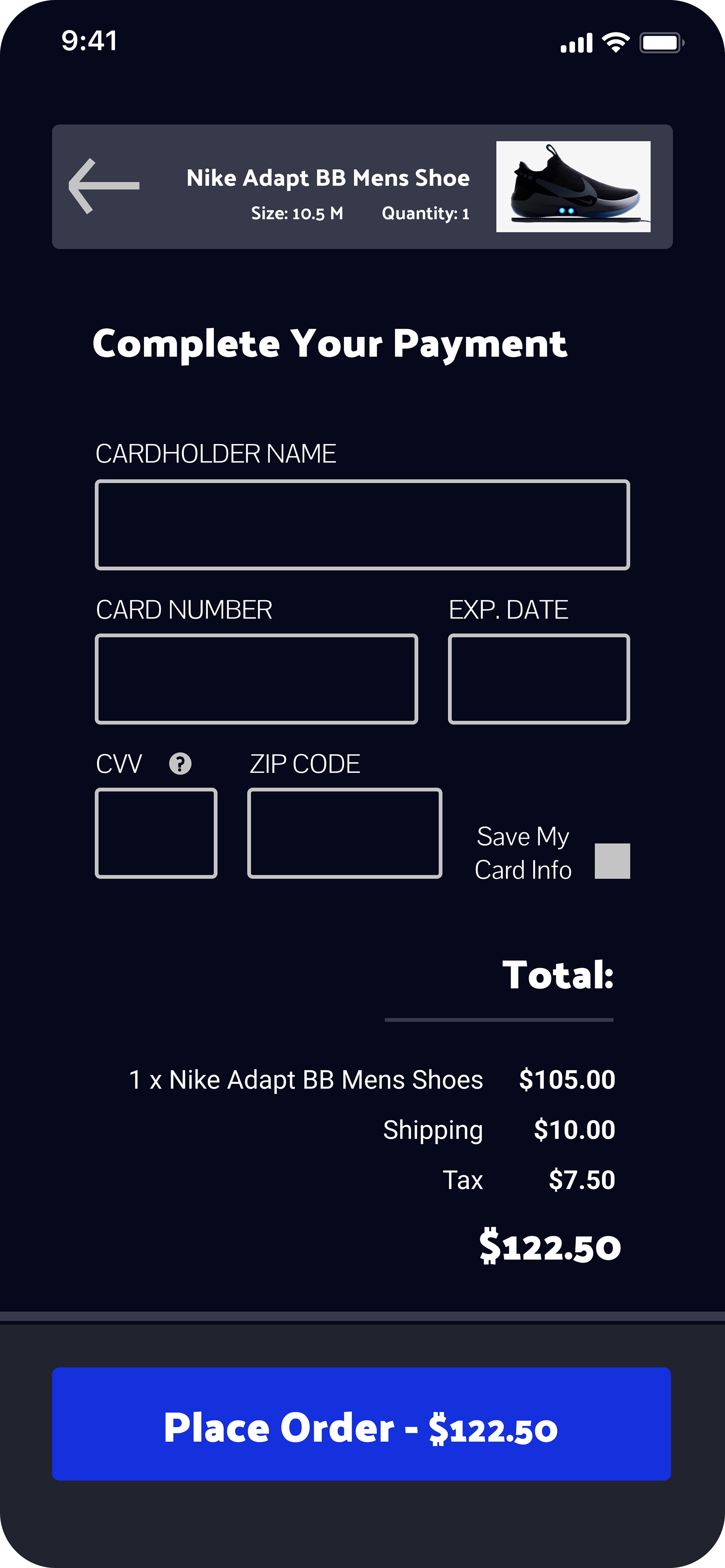 Checkout form for e-commerce application