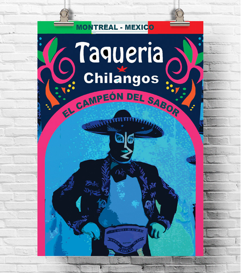 Afiche ilustrado para Restaurante Chilangos