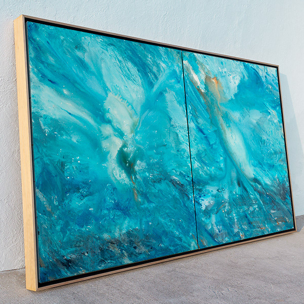 Blue Air & Sea Collision by Alex Vignoli, 2015, acrylic on canvas, 2 panels of 48x36, 48x72 (original and print available)