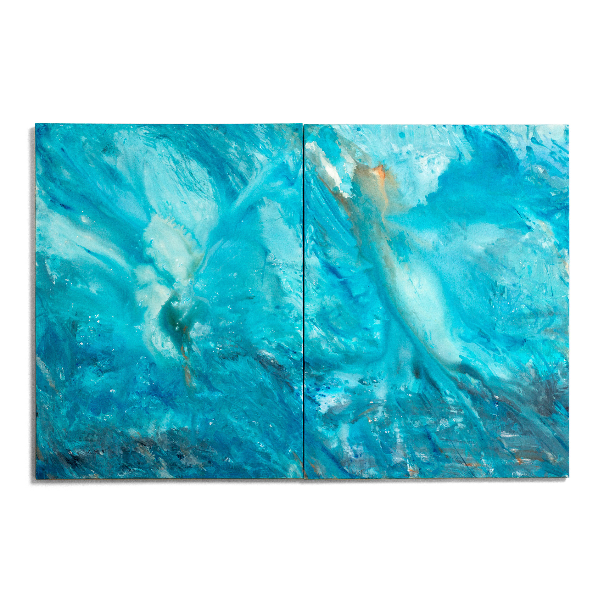 Blue Air & Sea Collision by Alex Vignoli, 2015, acrylic on canvas, 2 panels of 48x36, 48x72 (original and print available)