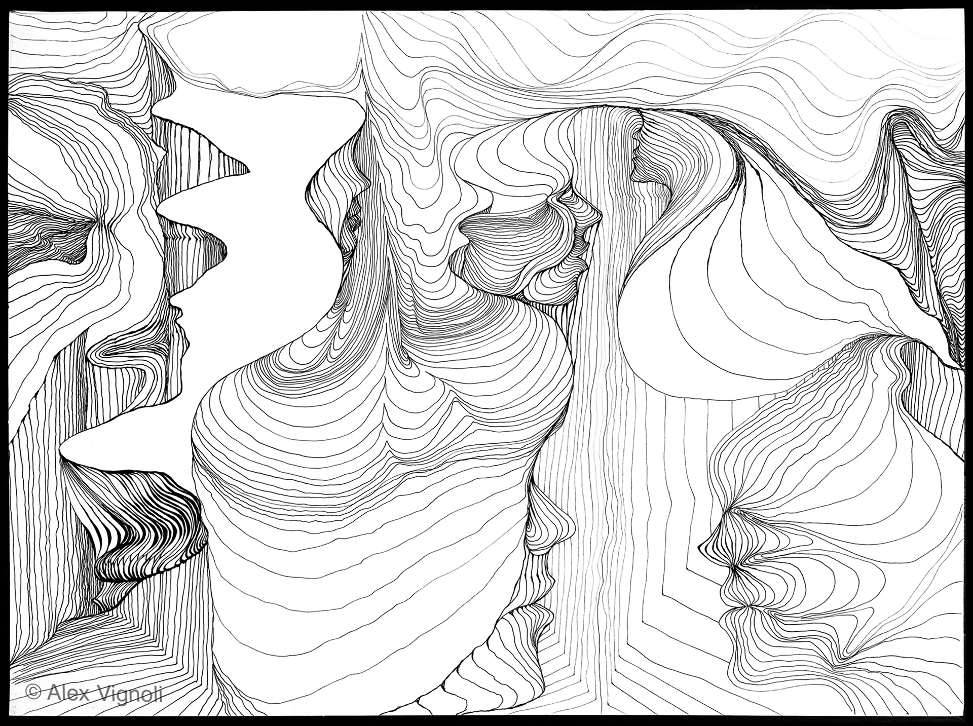 Face the Canyon, 2023, ink on watercolor paper, 18x24 inches