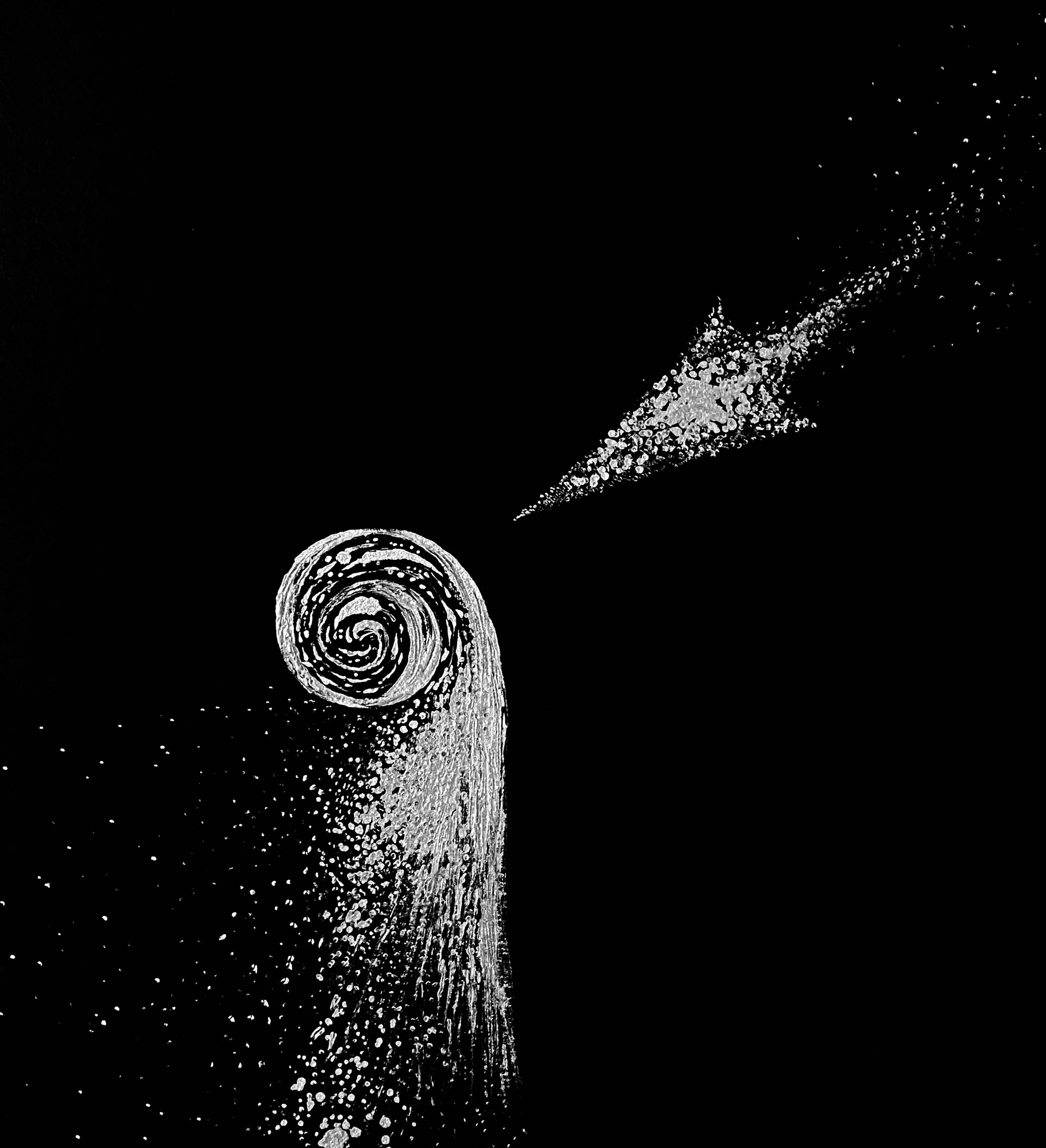 Targeting the Unrolling, 2021, silver marker on black paper, 10x14 in.