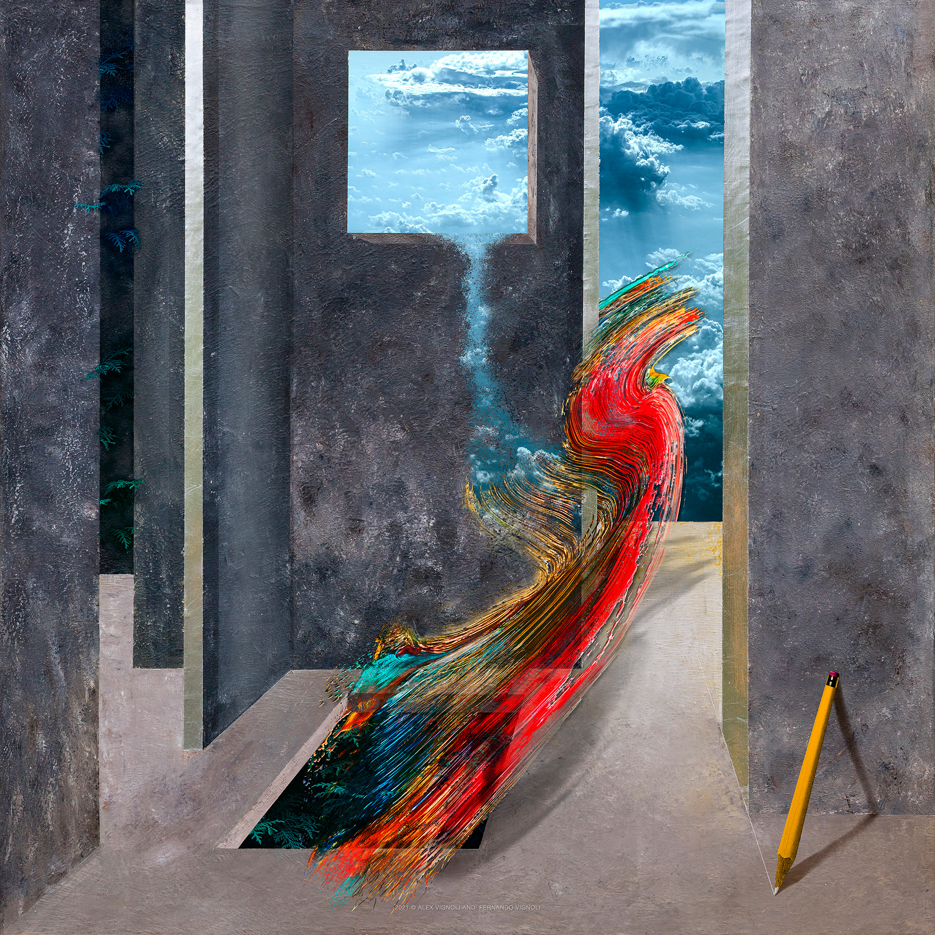 Flowing Colors Room (collaboration with Fernando Vignoli), 2021, mixed media, 36x36 inches