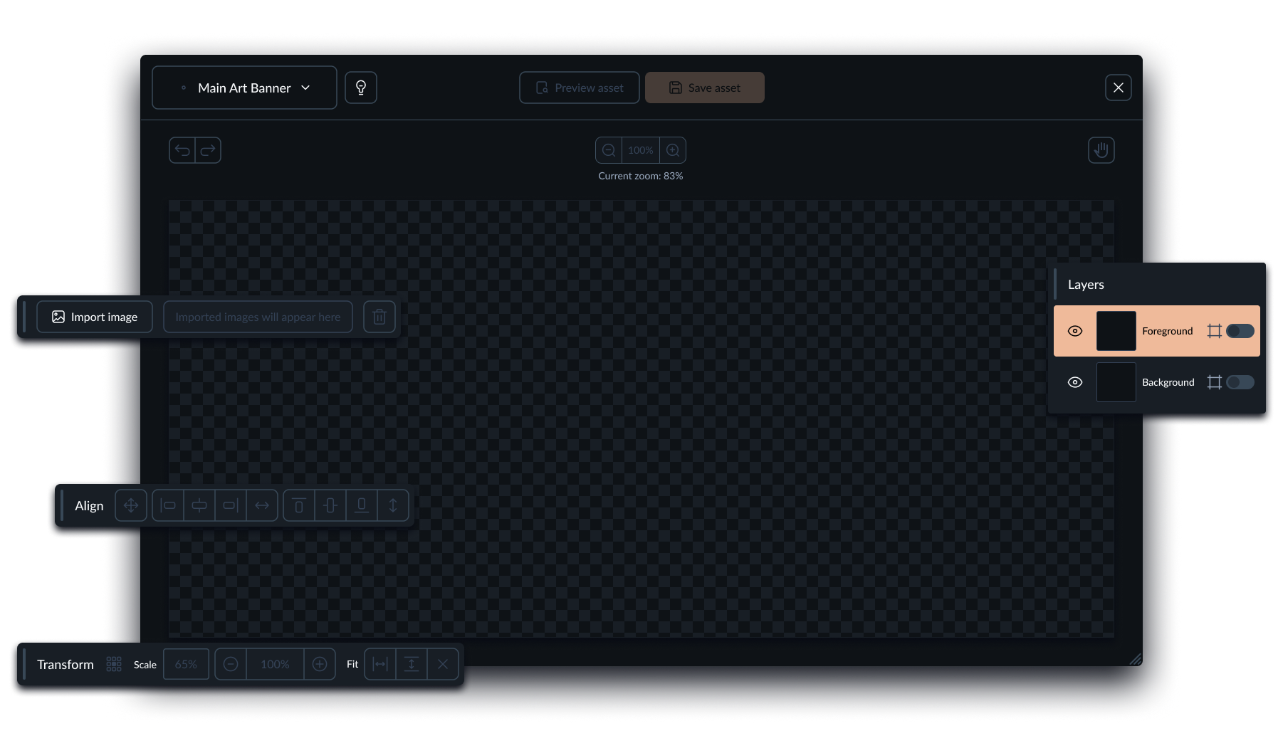 Assset Rendering Tool's main window in its initial state