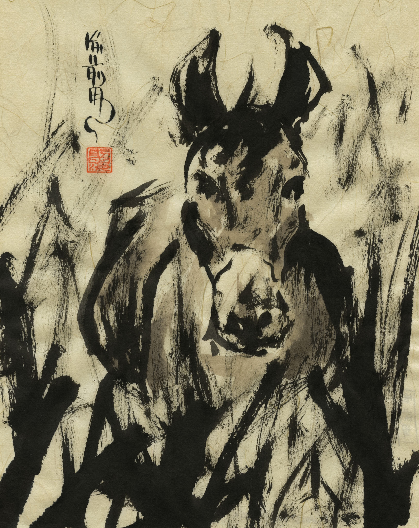 In the grass | Sumi-e on paper | 8x10