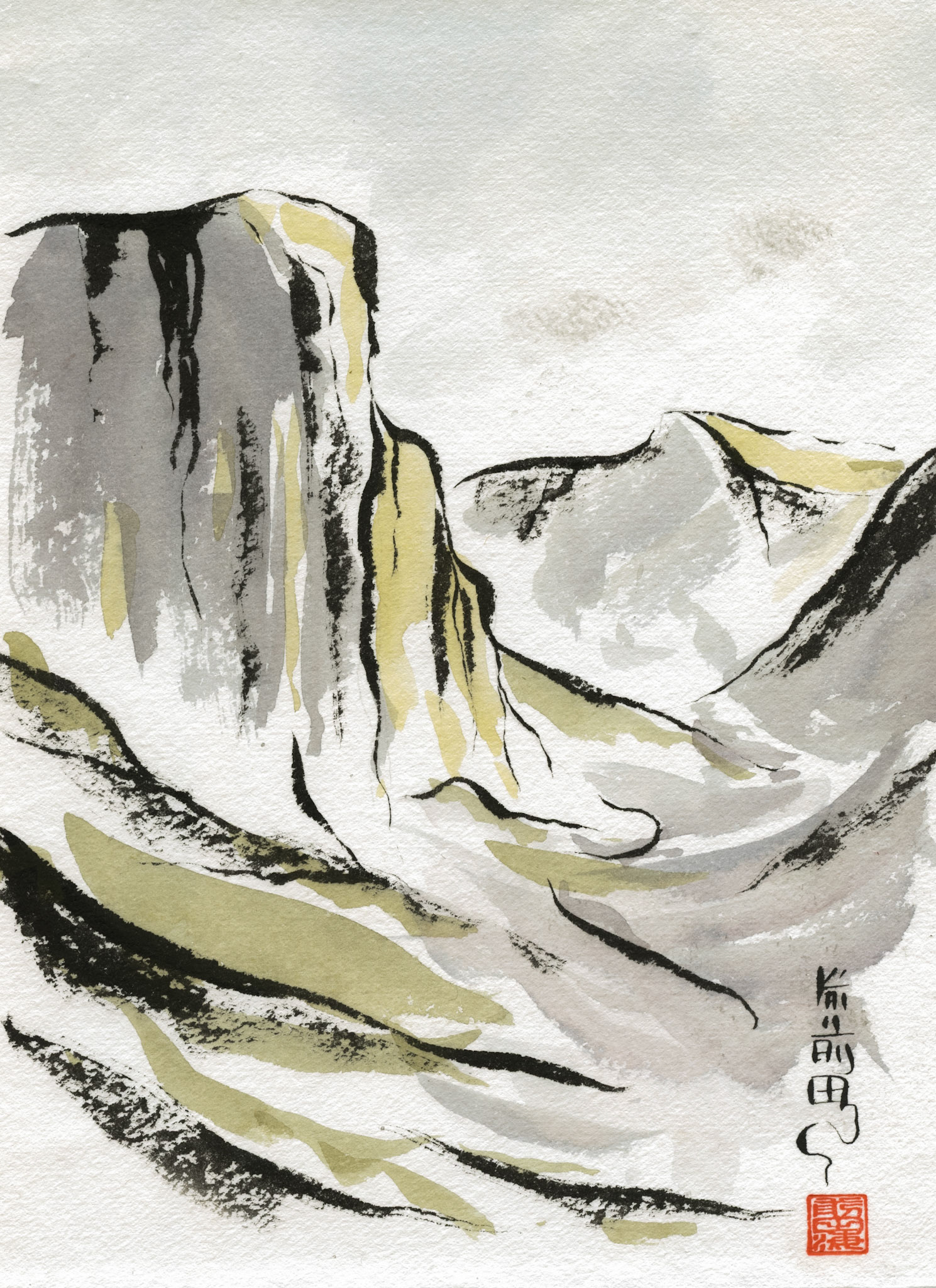 Yosemite | Sumi-e and watercolor on paper | 8x10