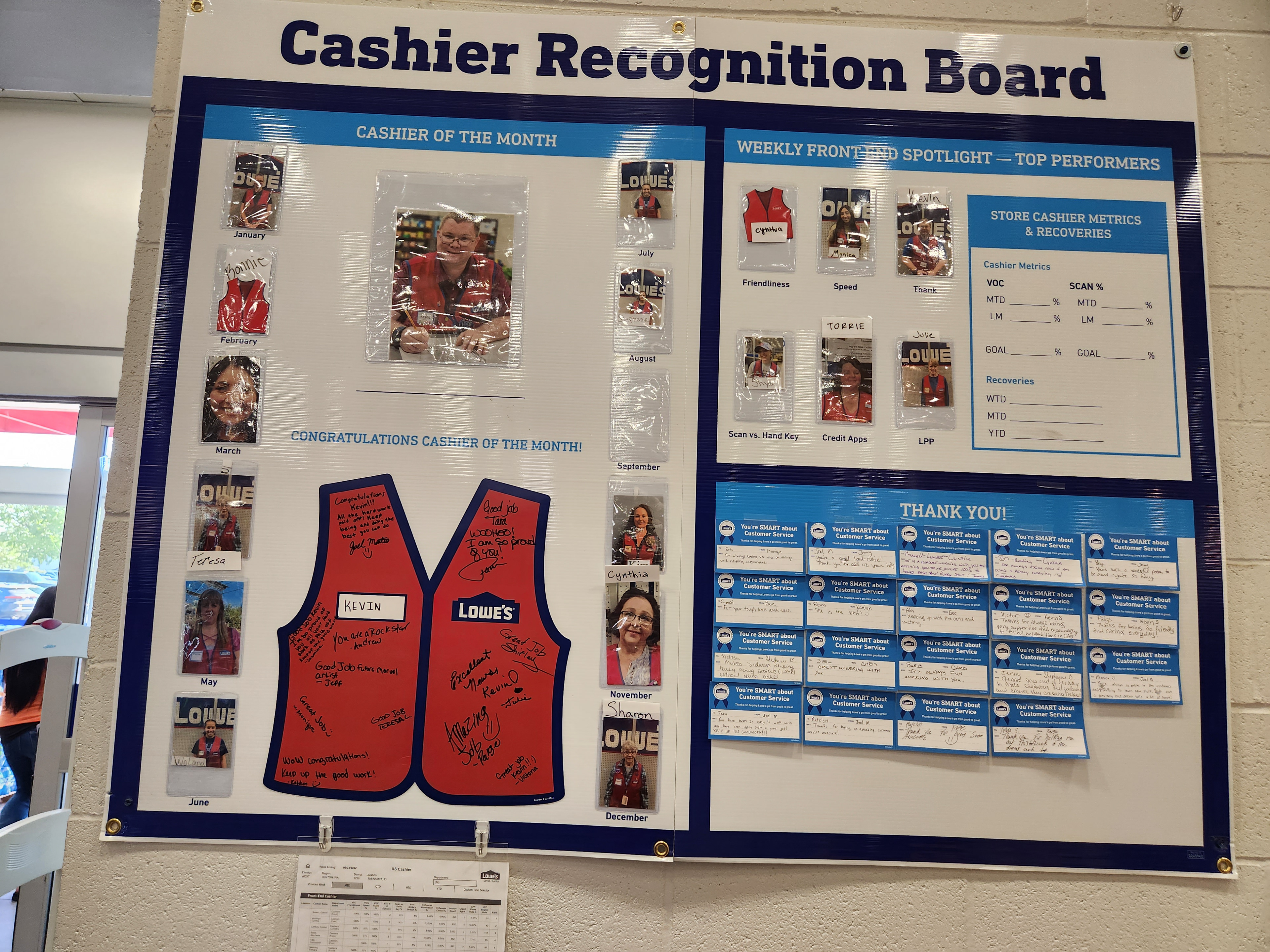 The Cashier Recognition Board displaying my achievement!