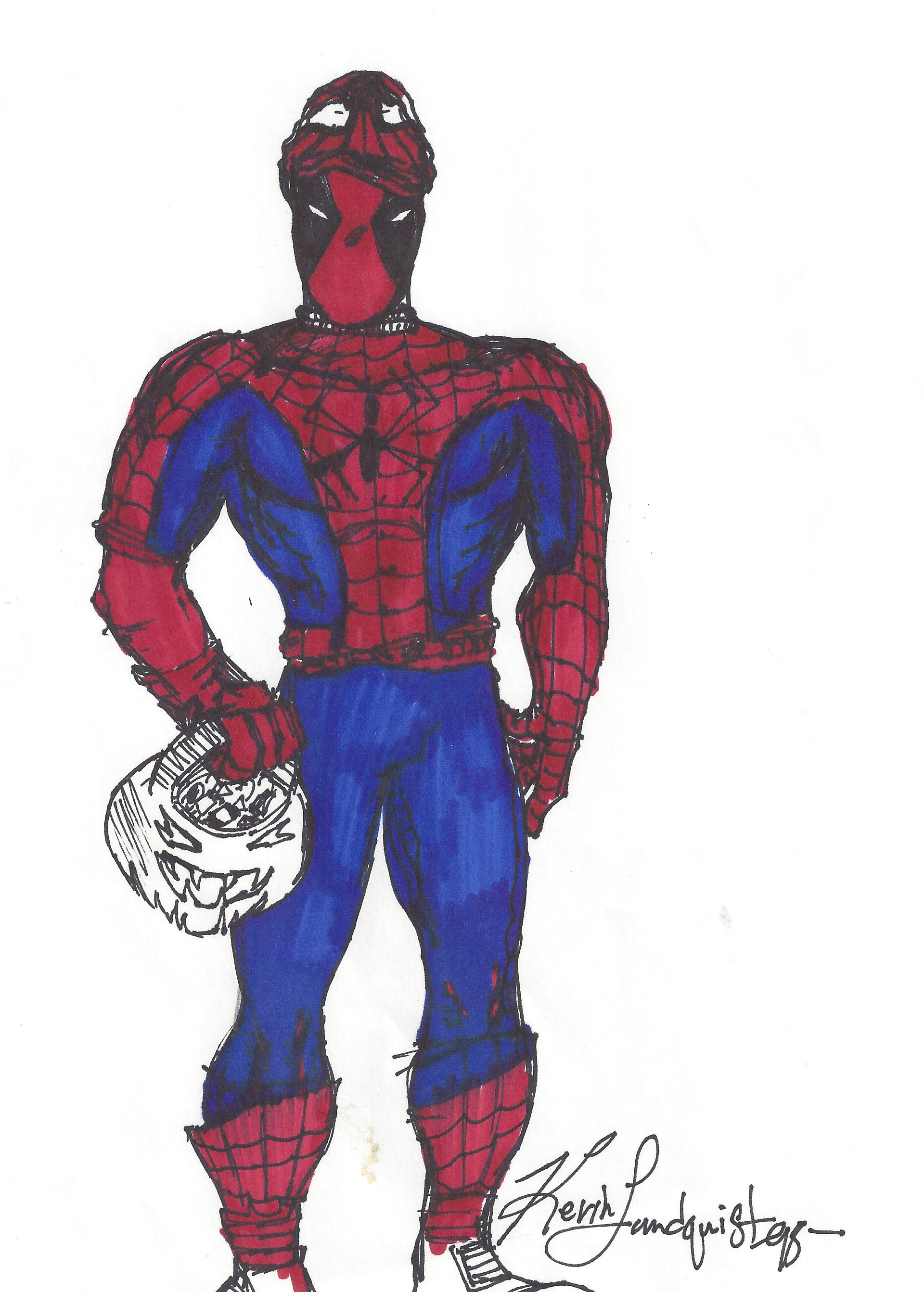 Deadpool in a spiderman costume
