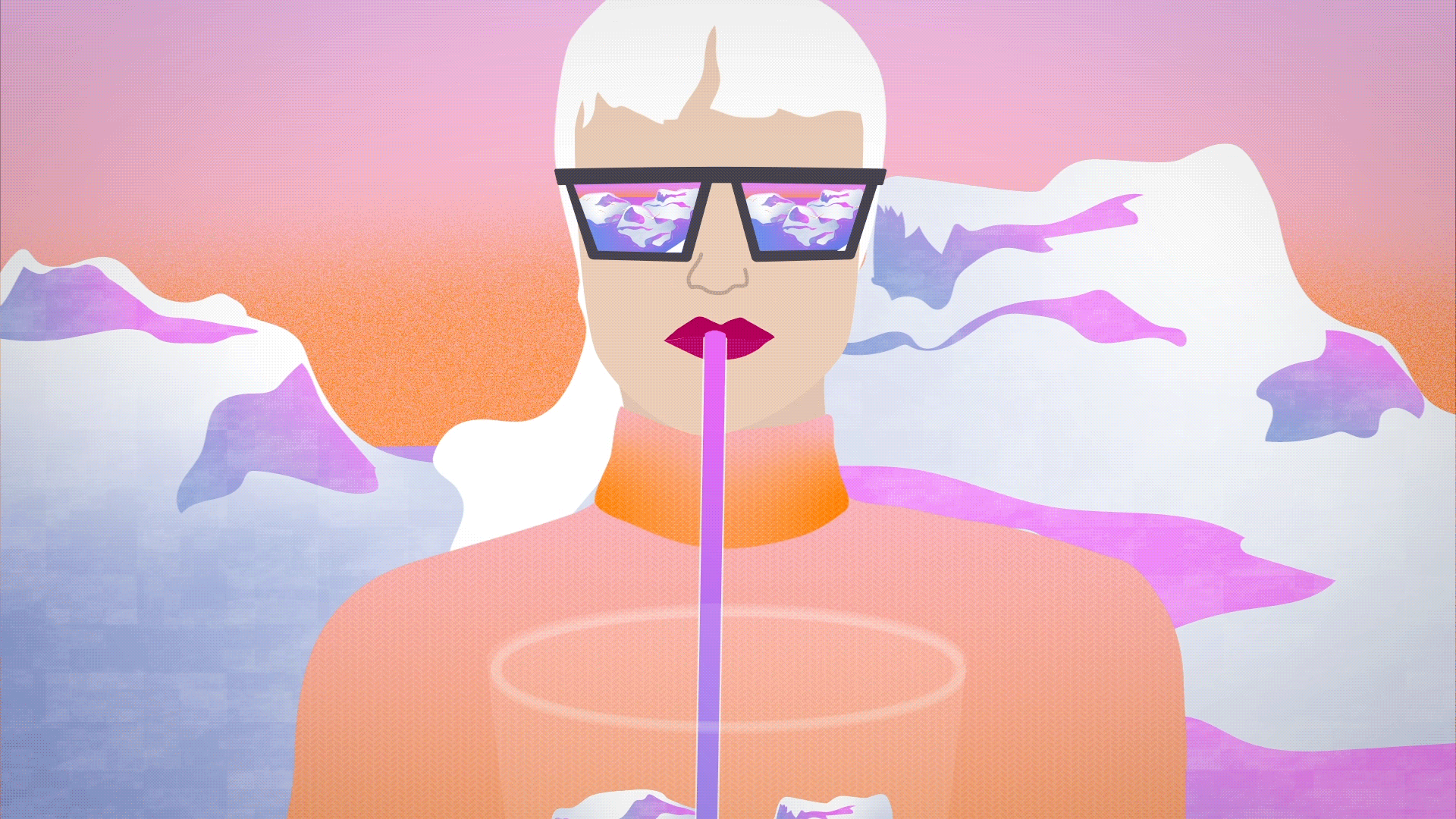 Motion Design, Illustration, Animation, Woman, Birds, Landscape, Travel, Poetic, Colors, Positive, Loop